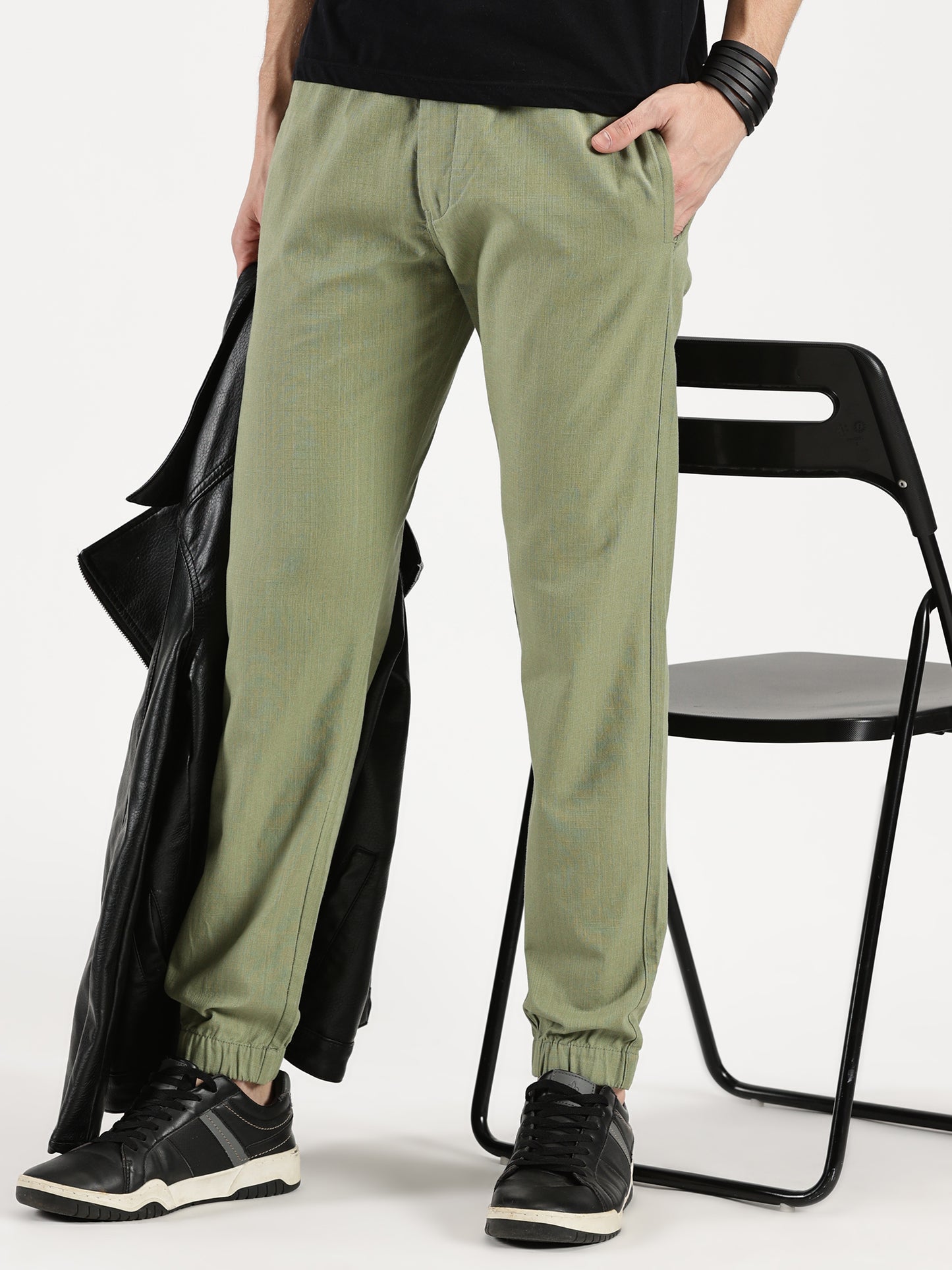 MEN'S TEXTILE JOGGERS OLIVE FULL LENGTH ELASTIC BOTTOM