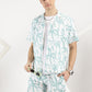 ABSTRACT PRINTED WHITE-GREEN CO-ORDS SET