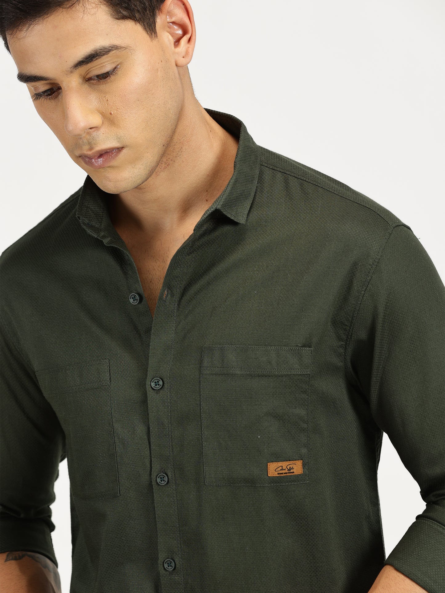 GREEN SOLID CLASSIC COLLAR FULL SLEEVE SHIRT