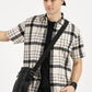 WHITE BLACK CHECKERED CLASSIC COLLAR HALF SLEEVE OVERSIZE SHIRT