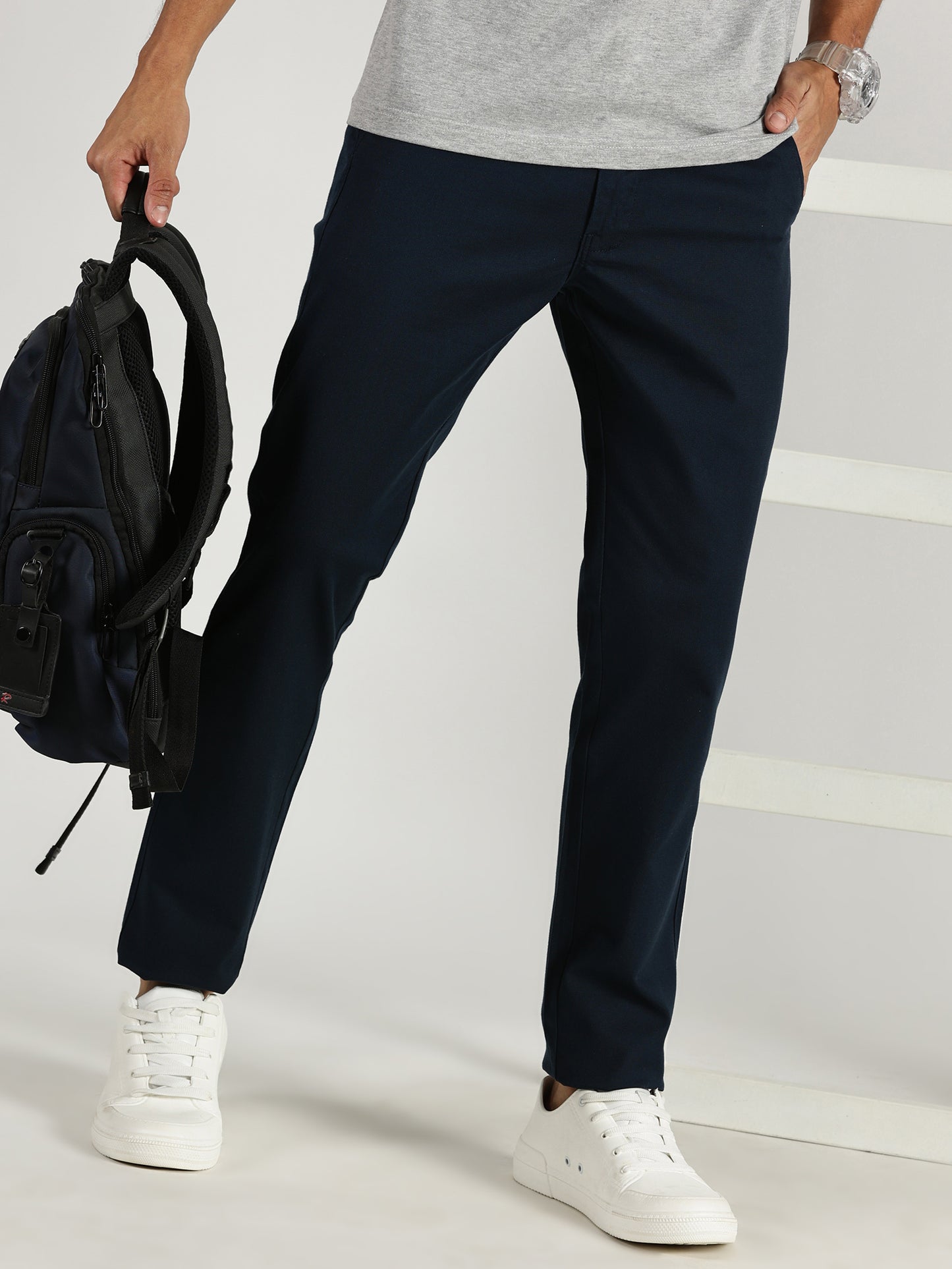 MEN'S  NAVY BLUE REGULAR FIT TROUSER WITH CROSS POCKET