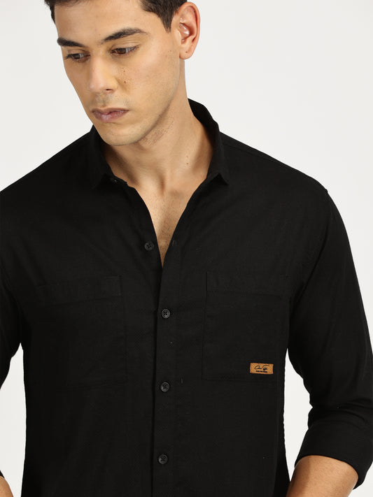 BLACK SOLID CLASSIC COLLAR FULL SLEEVE SHIRT