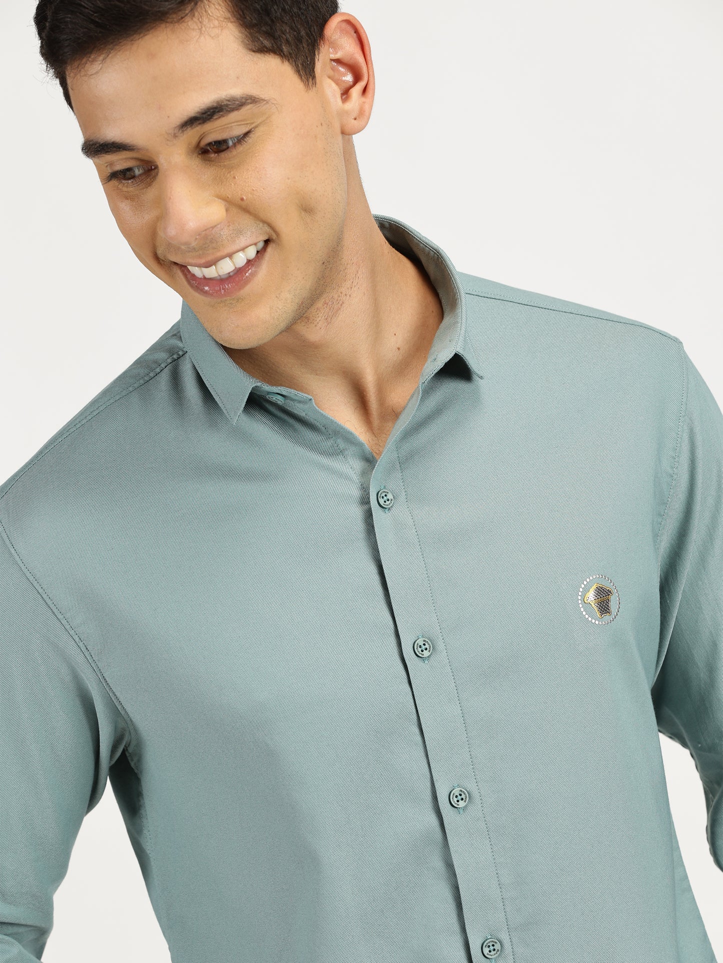 SEA GREEN SOLID CLASSIC COLLAR FULL SLEEVE SHIRT