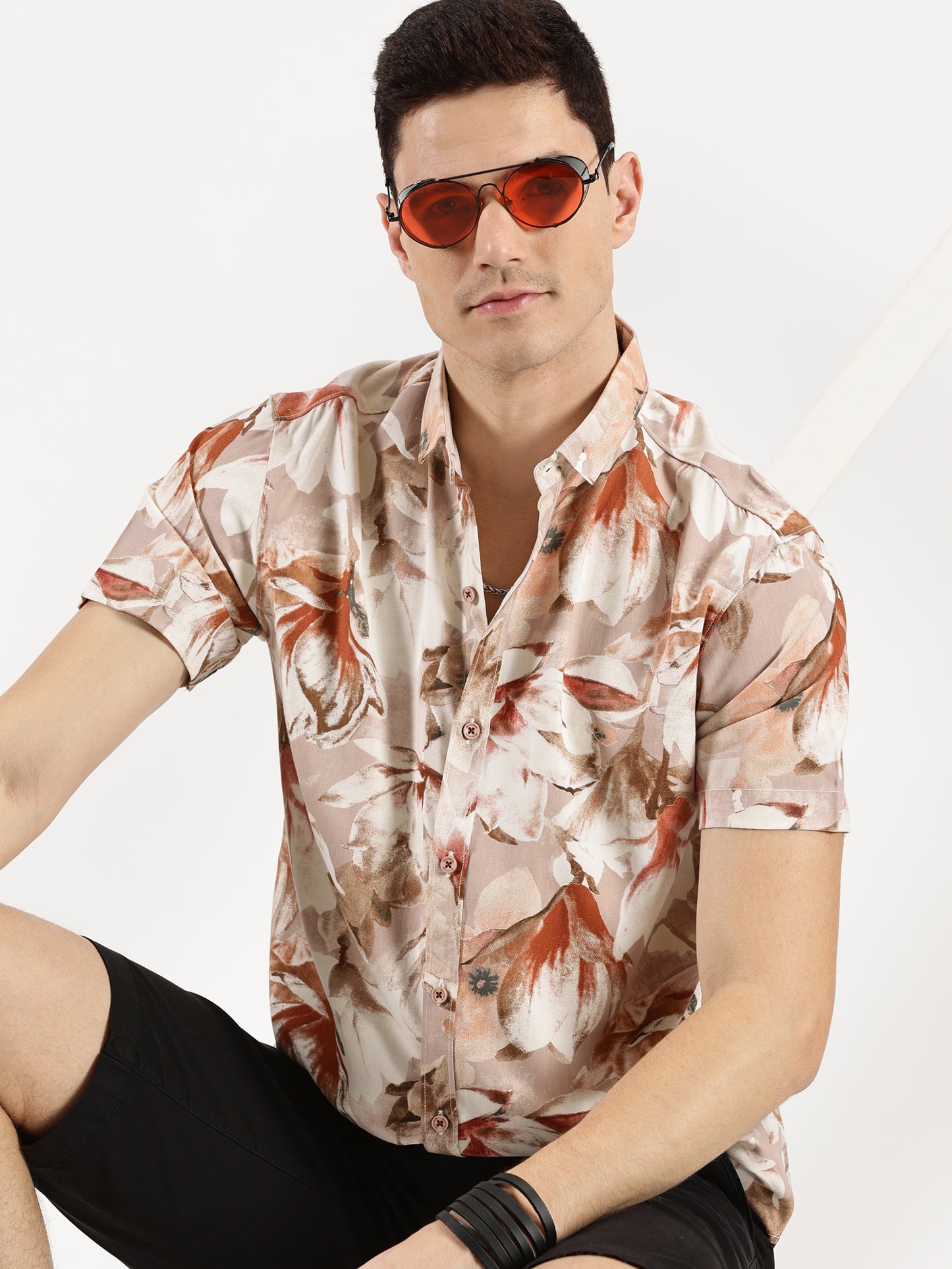 ABSTRACT FLOWER PRINTED CLASSIC COLLAR HALF SLEEVE SHIRT