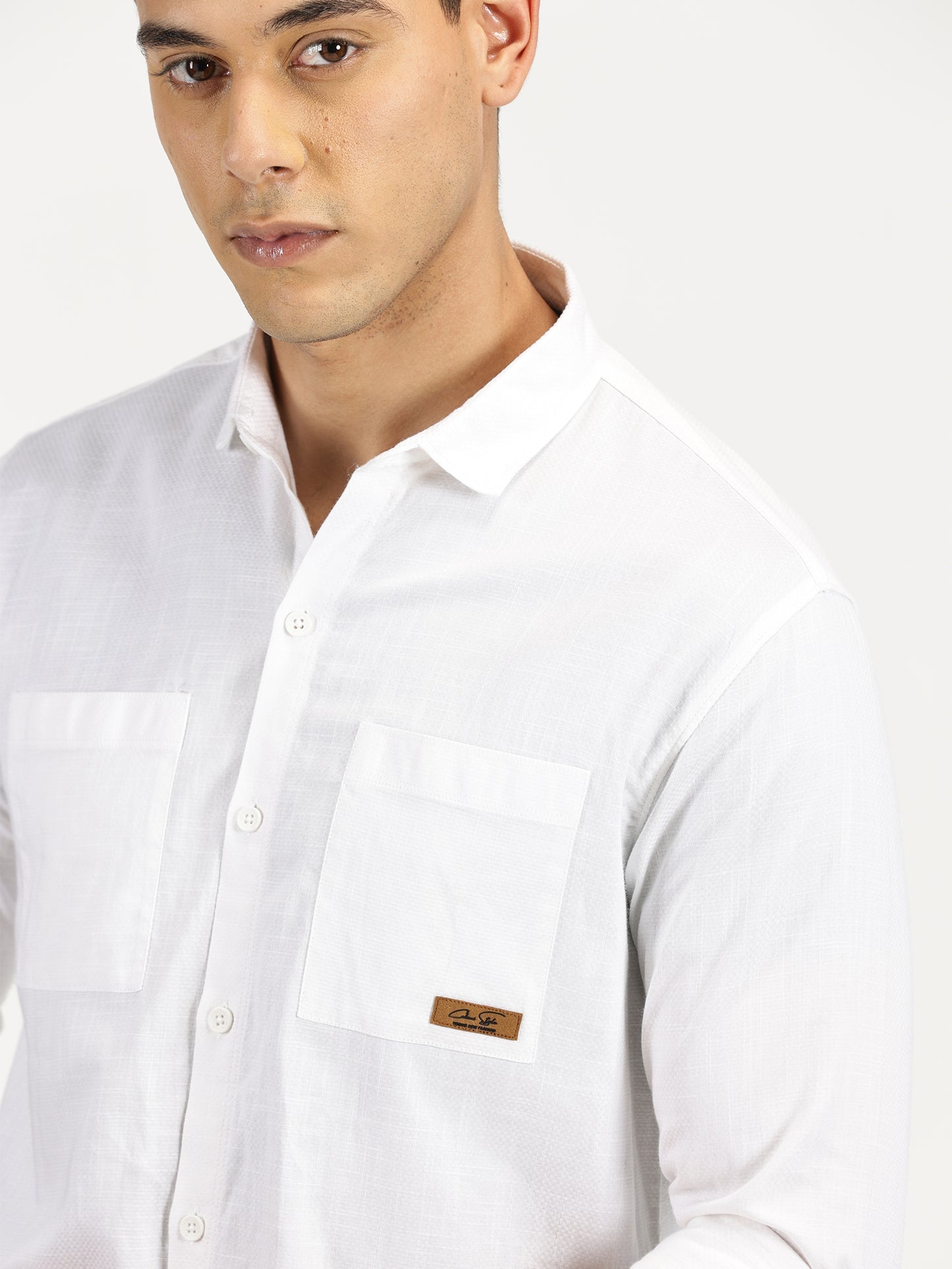 WHITE SOLID CLASSIC COLLAR FULL SLEEVE SHIRT