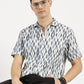 IKAAT PRINTED WHITE BLUE CLASSIC COLLAR HALF SLEEVE OVERSIZE SHIRT