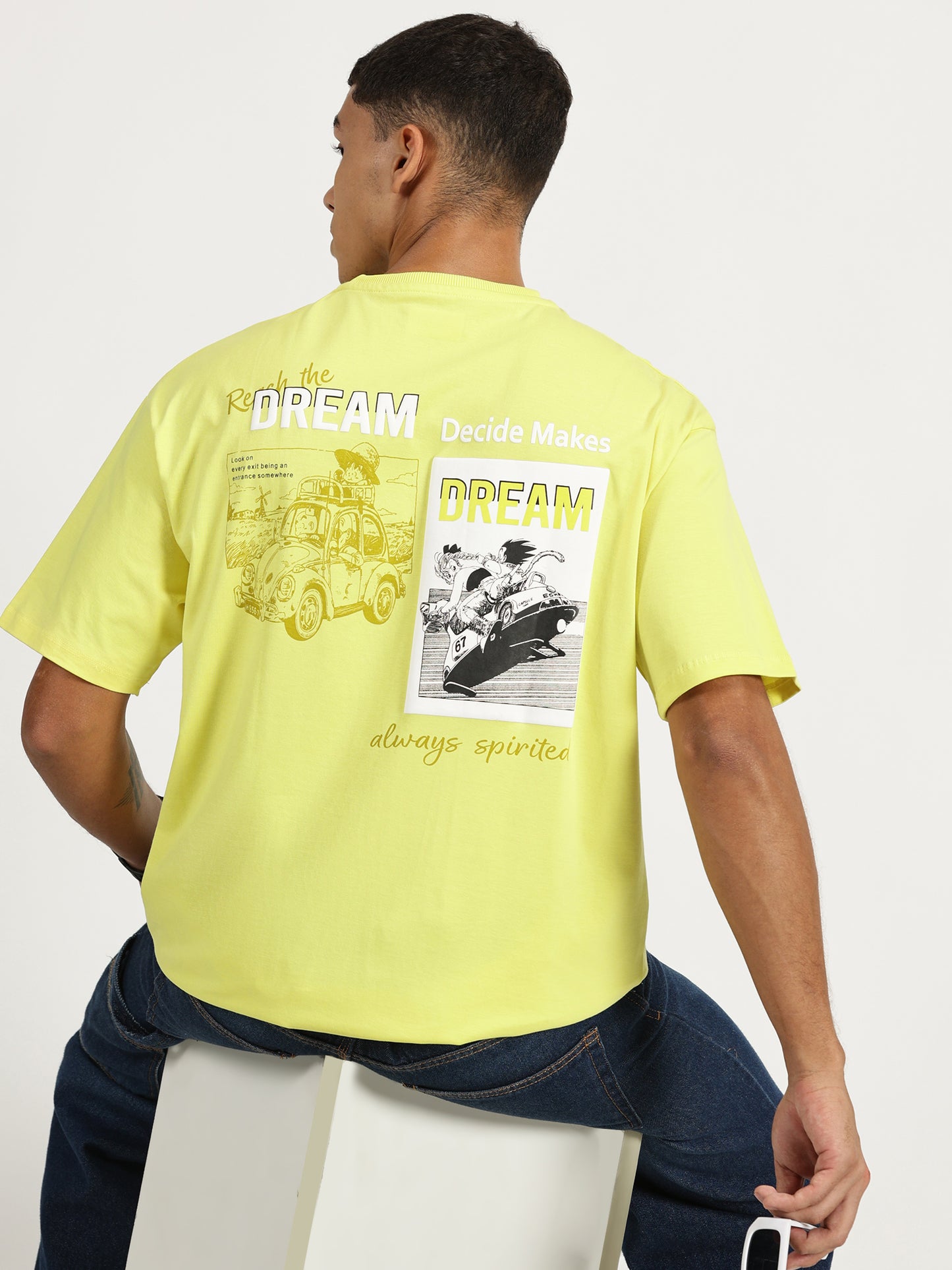 DREAM PUFF PRINTED YELLOW OVERSIZED TSHIRT