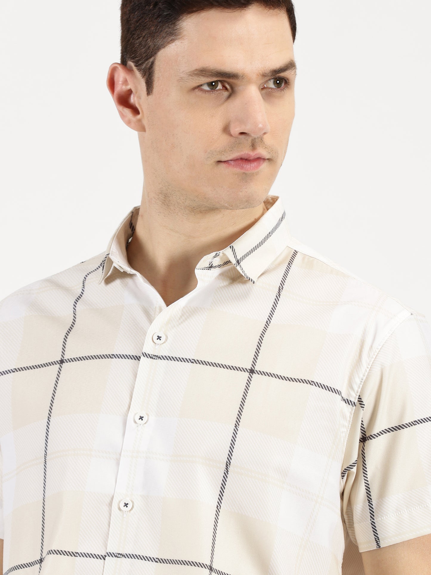 YELLOW CHECKERED CLASSIC COLLAR HALF SLEEVE SHIRT