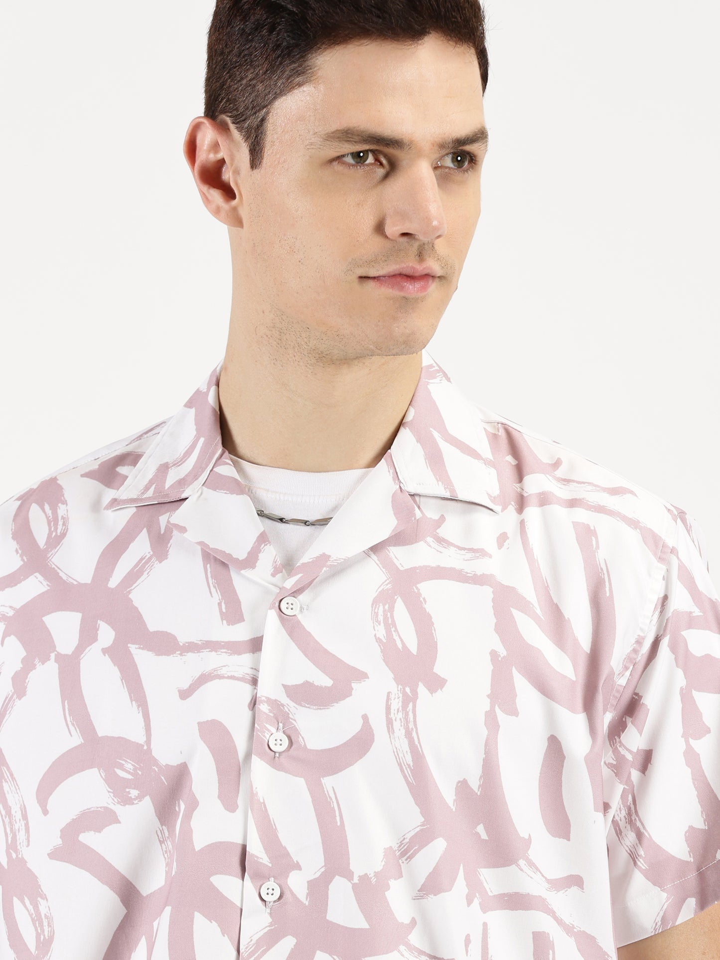 ABSTRACT PRINTED MAUVE-WHITE CO-ORDS SET