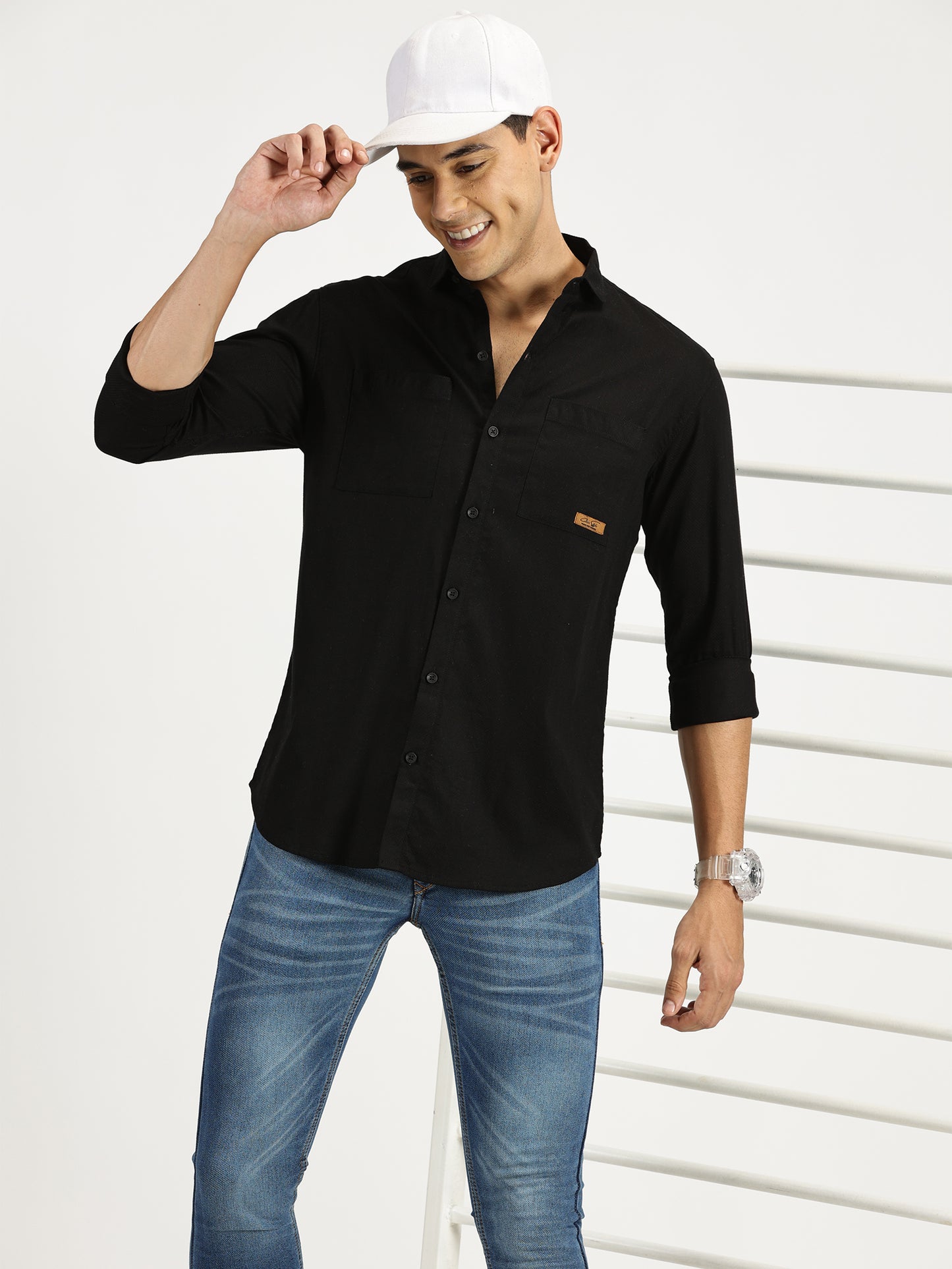 BLACK SOLID CLASSIC COLLAR FULL SLEEVE SHIRT