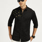 FLOWER EMBROIDERED BLACK CLASSIC COLLAR FULL SLEEVE SHIRT