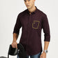 POCKET EMBROIDED PURPLE CLASSIC COLLAR FULL SLEEVE SHIRT