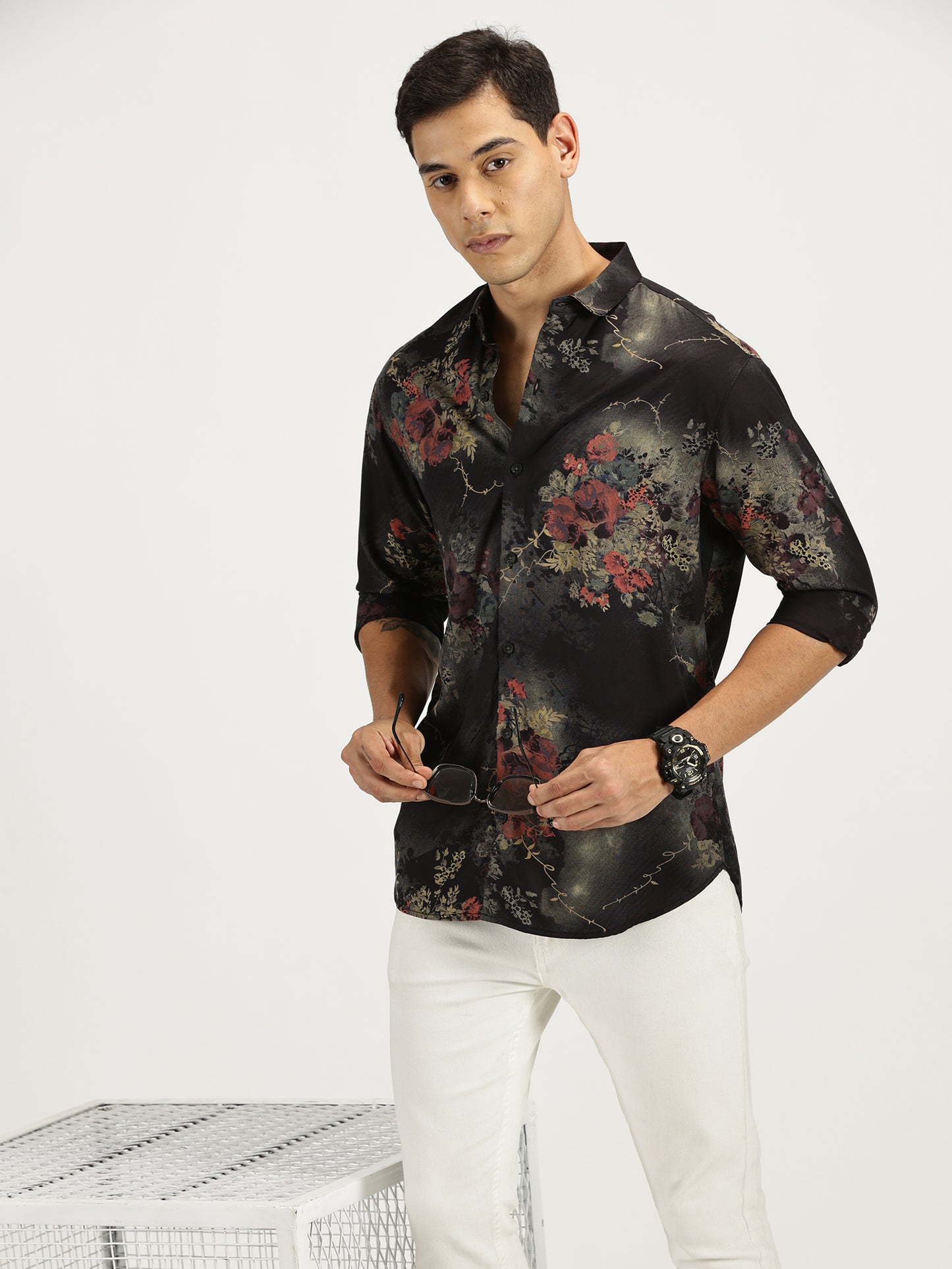 FLOWER FOIL PRINTED CLASSIC COLLAR FULL SLEEVE SHIRT