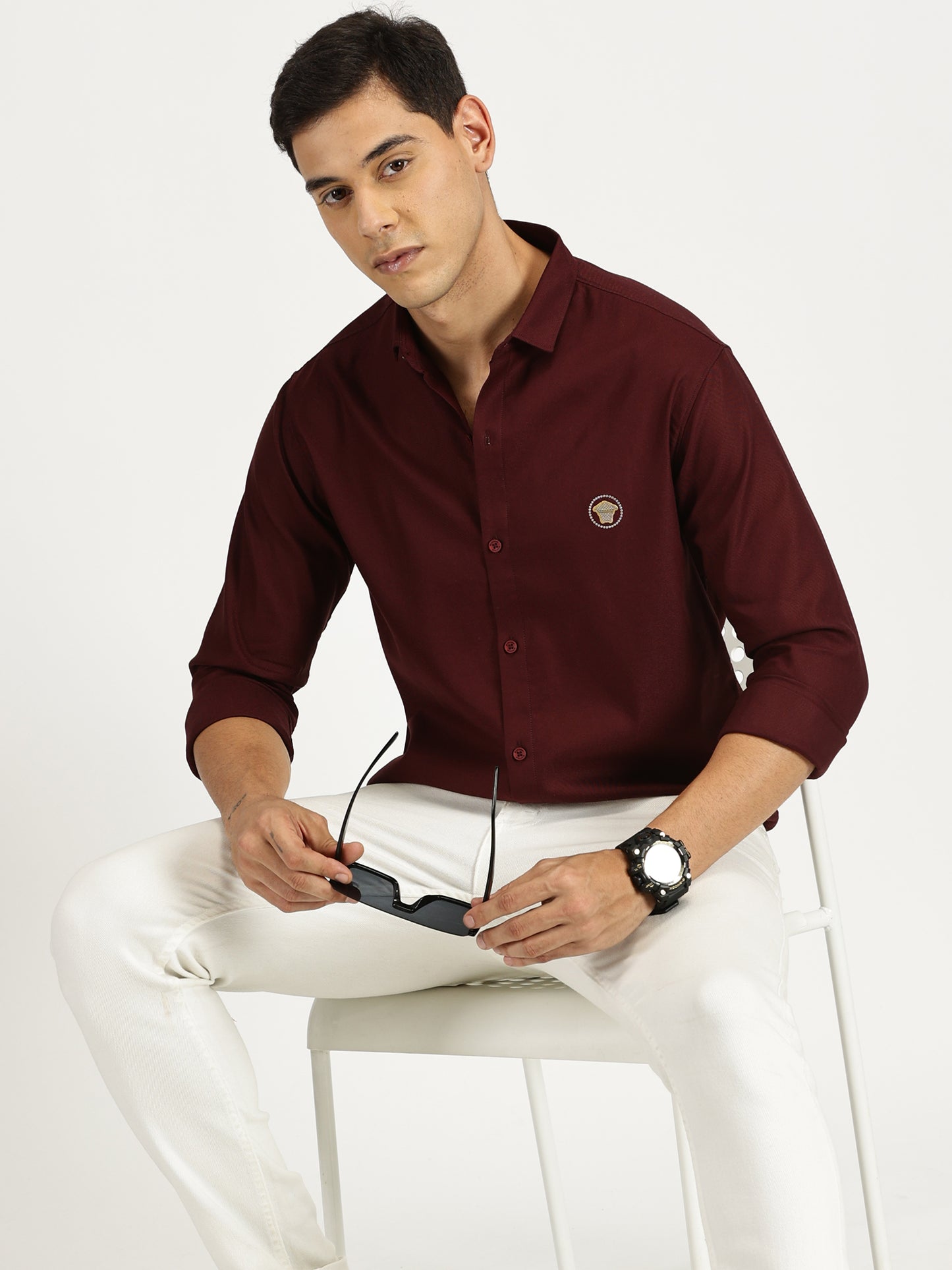 MAROON SOLID CLASSIC COLLAR FULL SLEEVE SHIRT