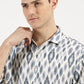 IKAAT PRINTED WHITE BLUE CLASSIC COLLAR HALF SLEEVE OVERSIZE SHIRT