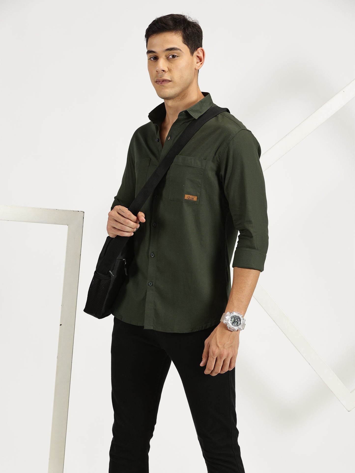 GREEN SOLID CLASSIC COLLAR FULL SLEEVE SHIRT