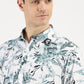 FLORAL PRINTED TEAL GREEN CLASSIC COLLAR HALF SLEEVE SHIRT