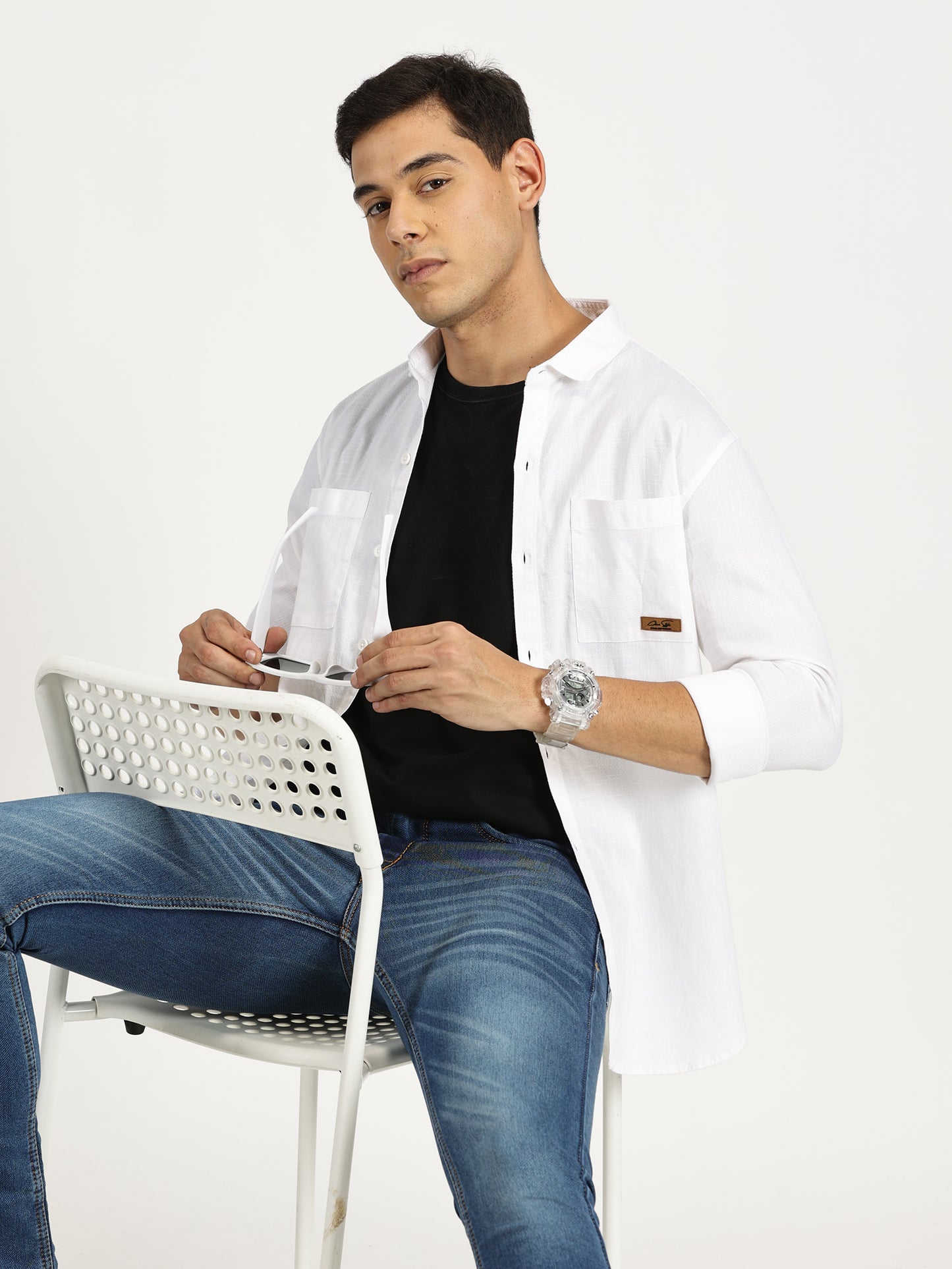 WHITE SOLID CLASSIC COLLAR FULL SLEEVE SHIRT