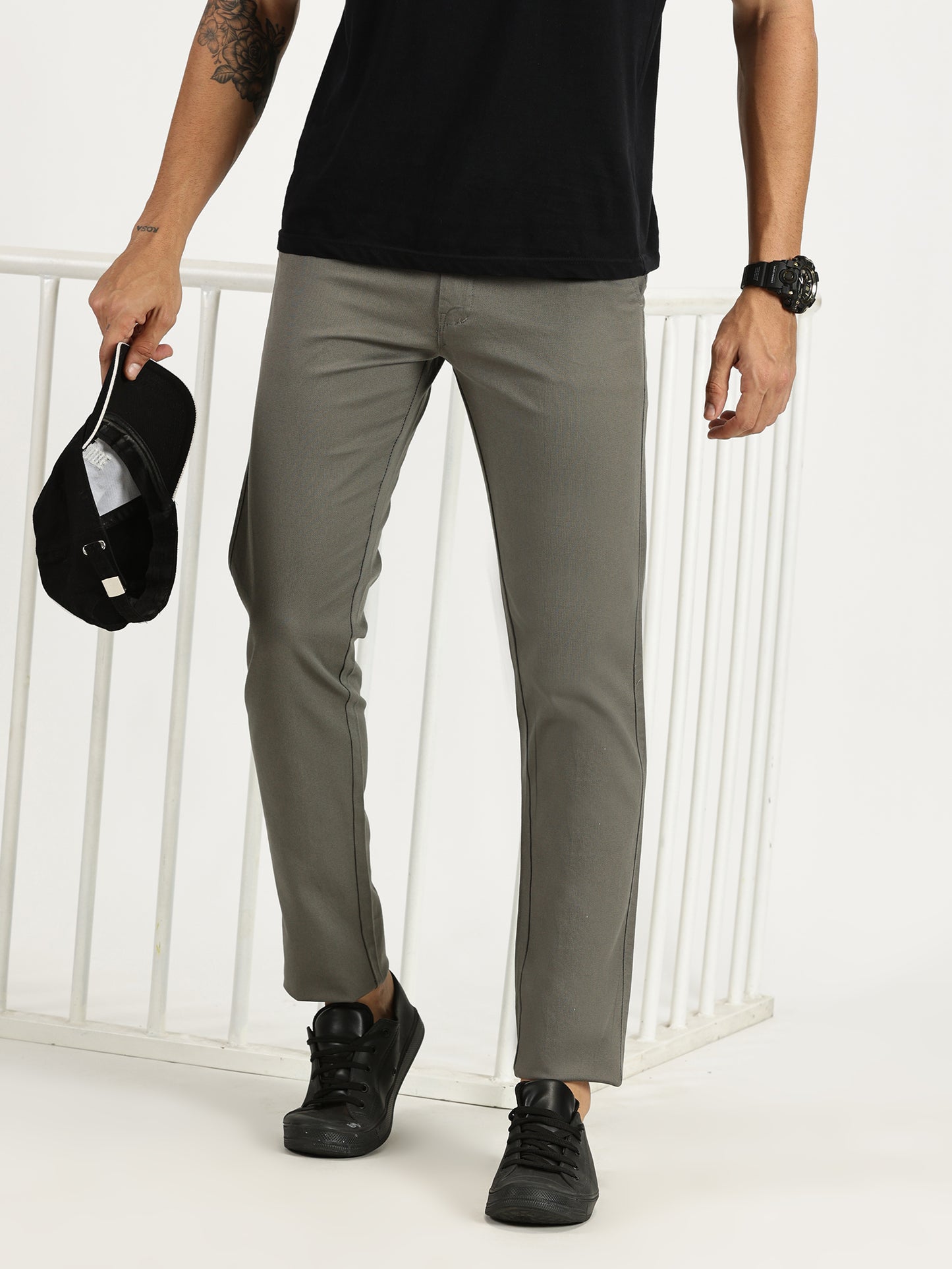 MEN'S MEDIUM GREY REGULAR FIT TROUSER WITH STRAIGHT POCKET