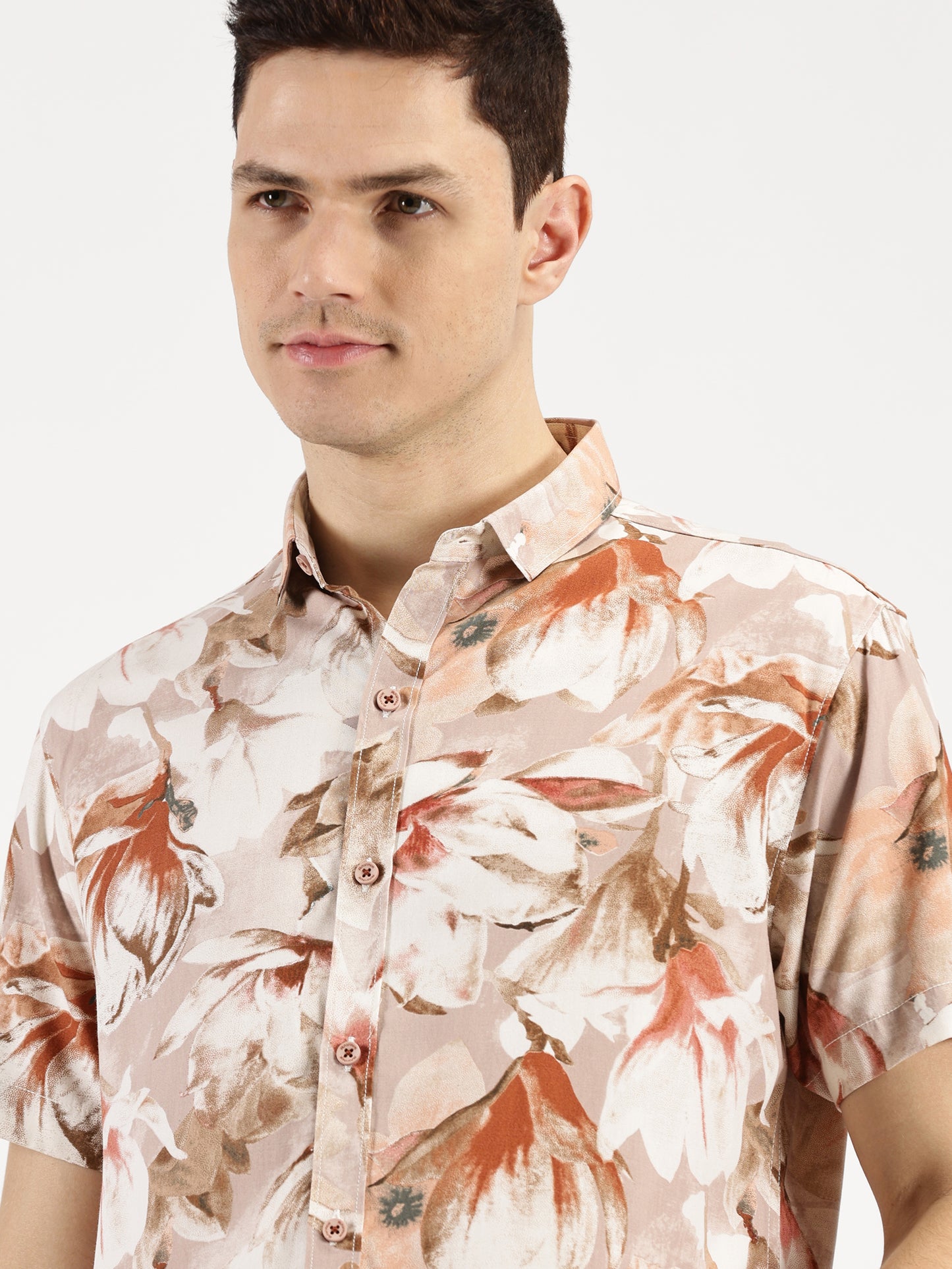 ABSTRACT FLOWER PRINTED CLASSIC COLLAR HALF SLEEVE SHIRT