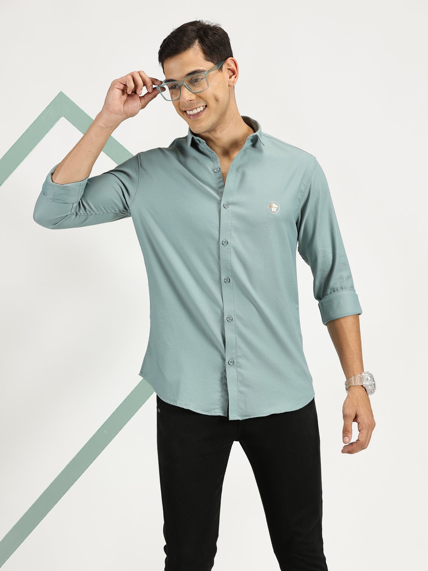 SEA GREEN SOLID CLASSIC COLLAR FULL SLEEVE SHIRT