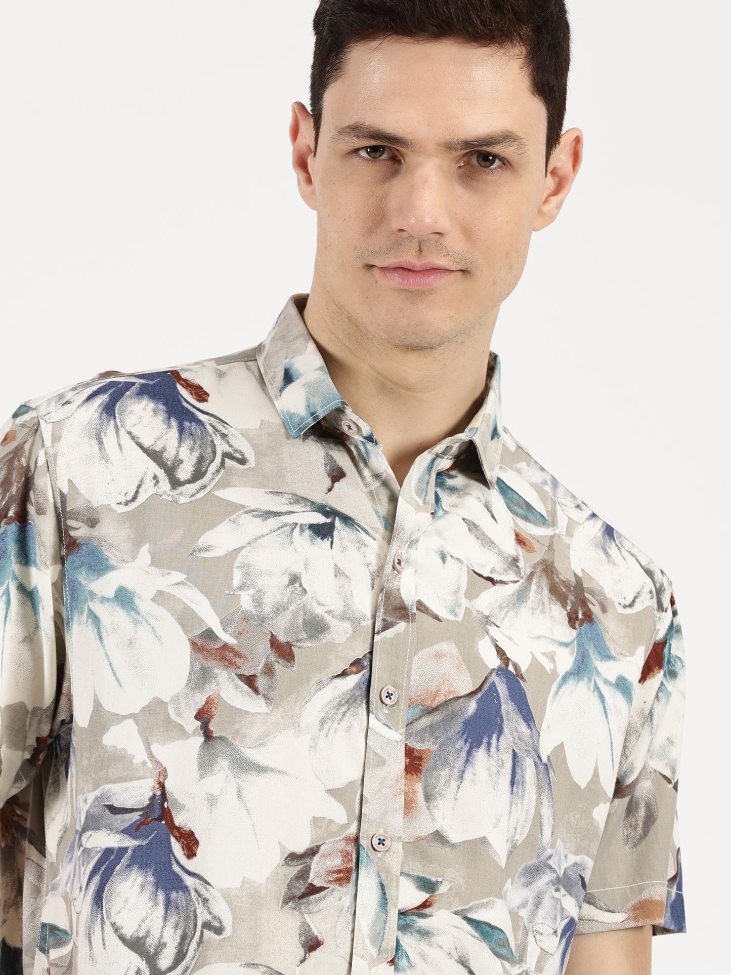 ABSTRACT FLOWER PRINTED CLASSIC COLLAR HALF SLEEVE SHIRT