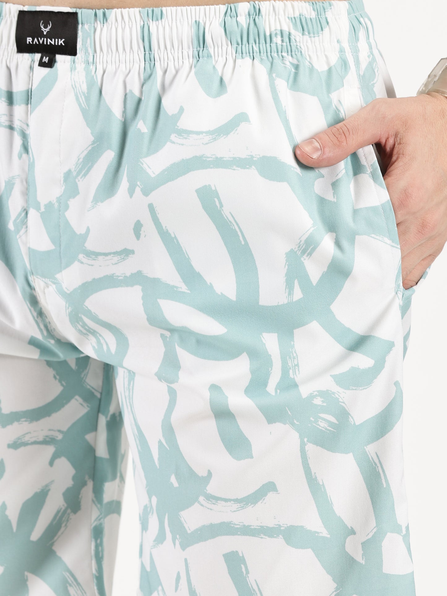 ABSTRACT PRINTED WHITE-GREEN CO-ORDS SET