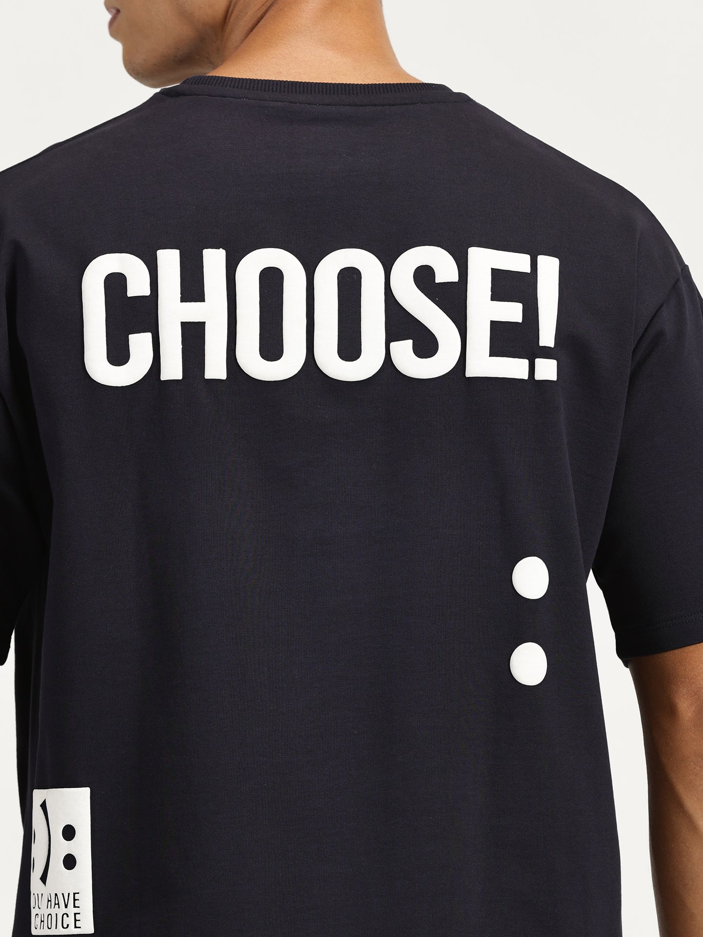 CHOOSE & SMILE PUFF PRINTED DARK BLUE OVERSIZED TSHIRT