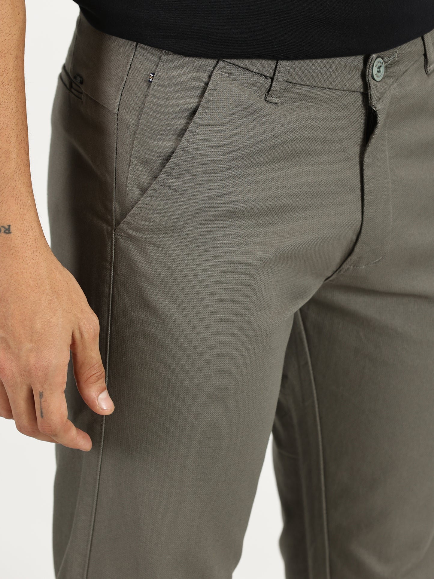 MEN'S MEDIUM GREY REGULAR FIT TROUSER WITH STRAIGHT POCKET