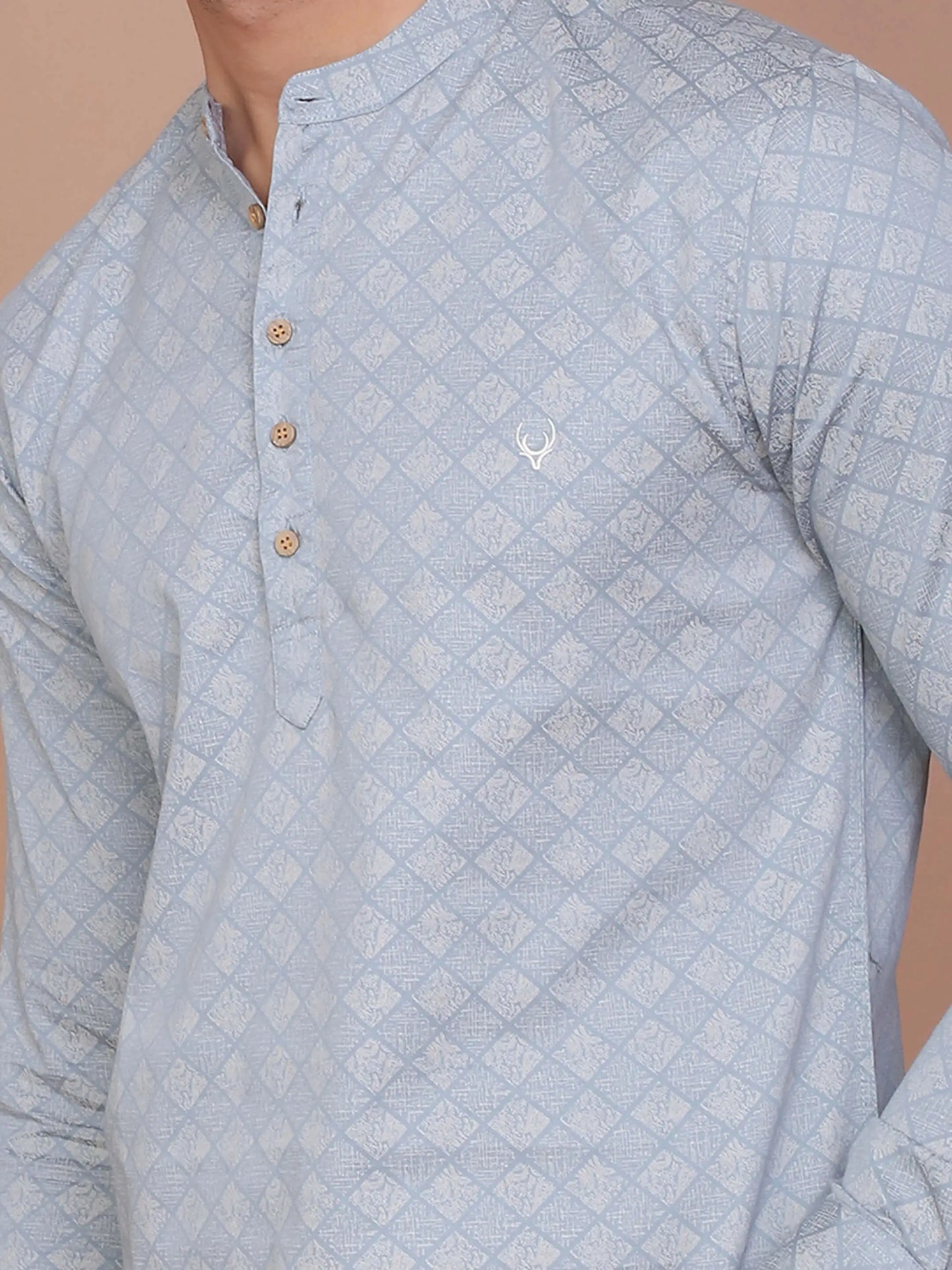 BUY-ABSRACT-CHECKERED-PRINTED-LIGHT-TEAL-GREEN-100%-COTTON-KURTA-Ravinik