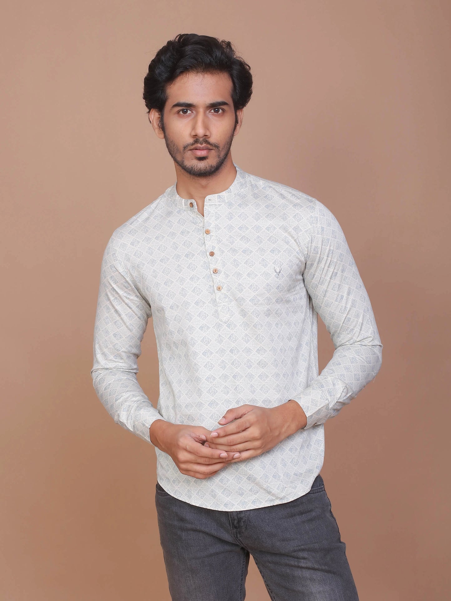 ABSRACT CHECKERED PRINTED OFF WHITE 100% COTTON SLIM FIT KURTA - Ravinik 