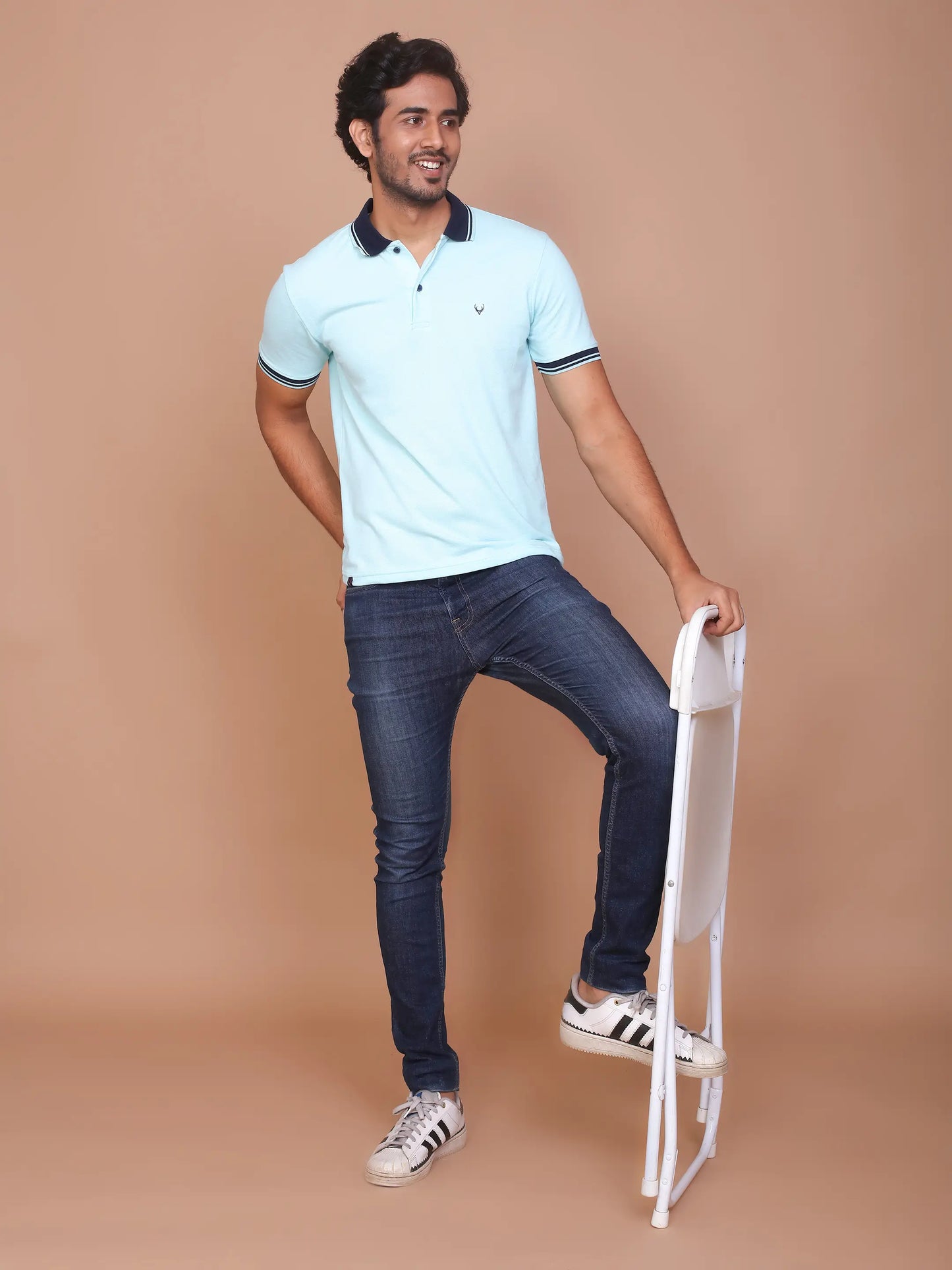 Men's Solid Turquoise Green Collar Polo Half Sleeve Slim Fit Cotton T-shirt - Ravinik 