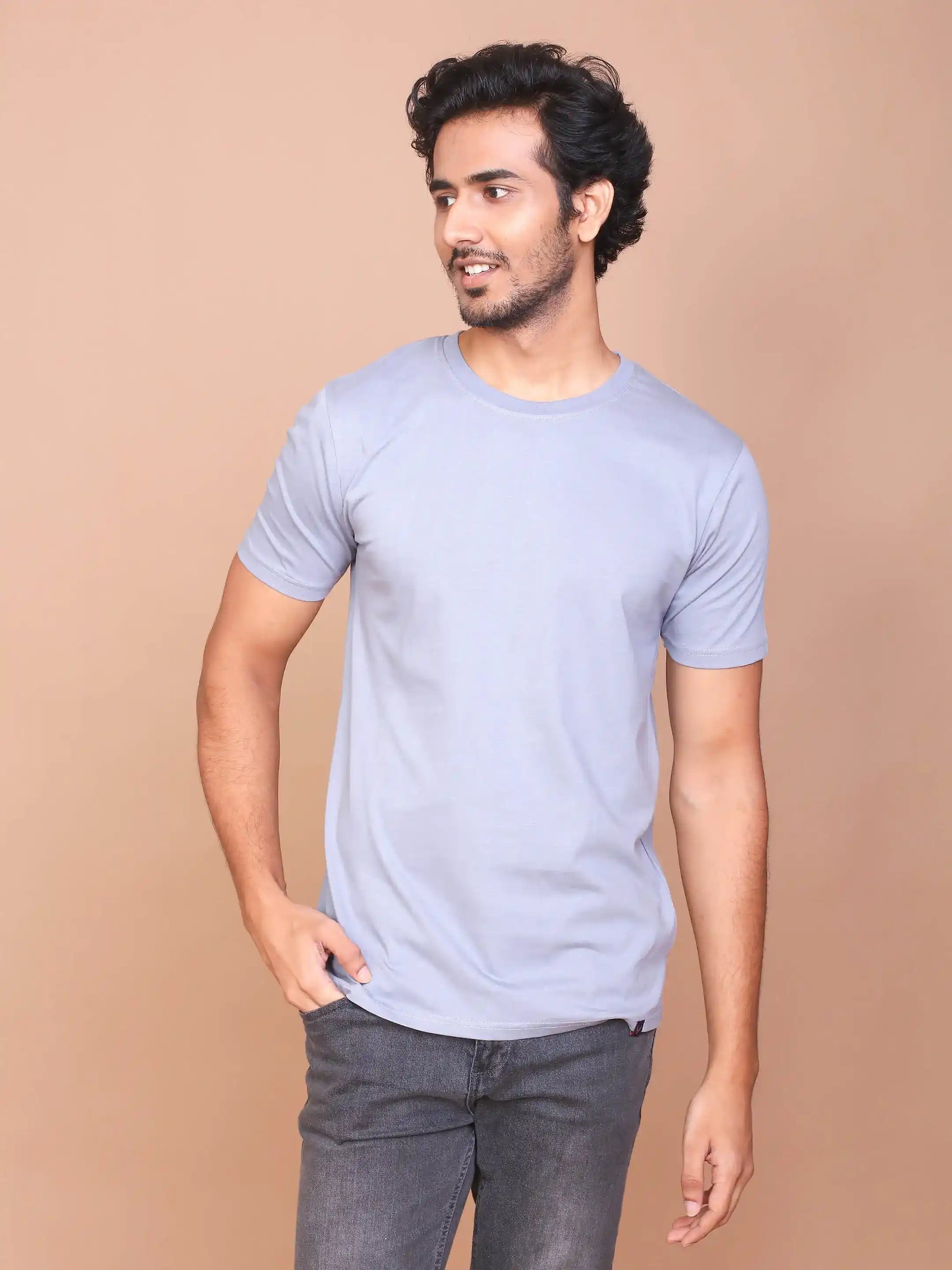 Buy-Ravinik-Grey-Solid-Coloured-Round-Neck-Half-Sleeve-Cotton-Slim-Fit-T-shirt-For-Men