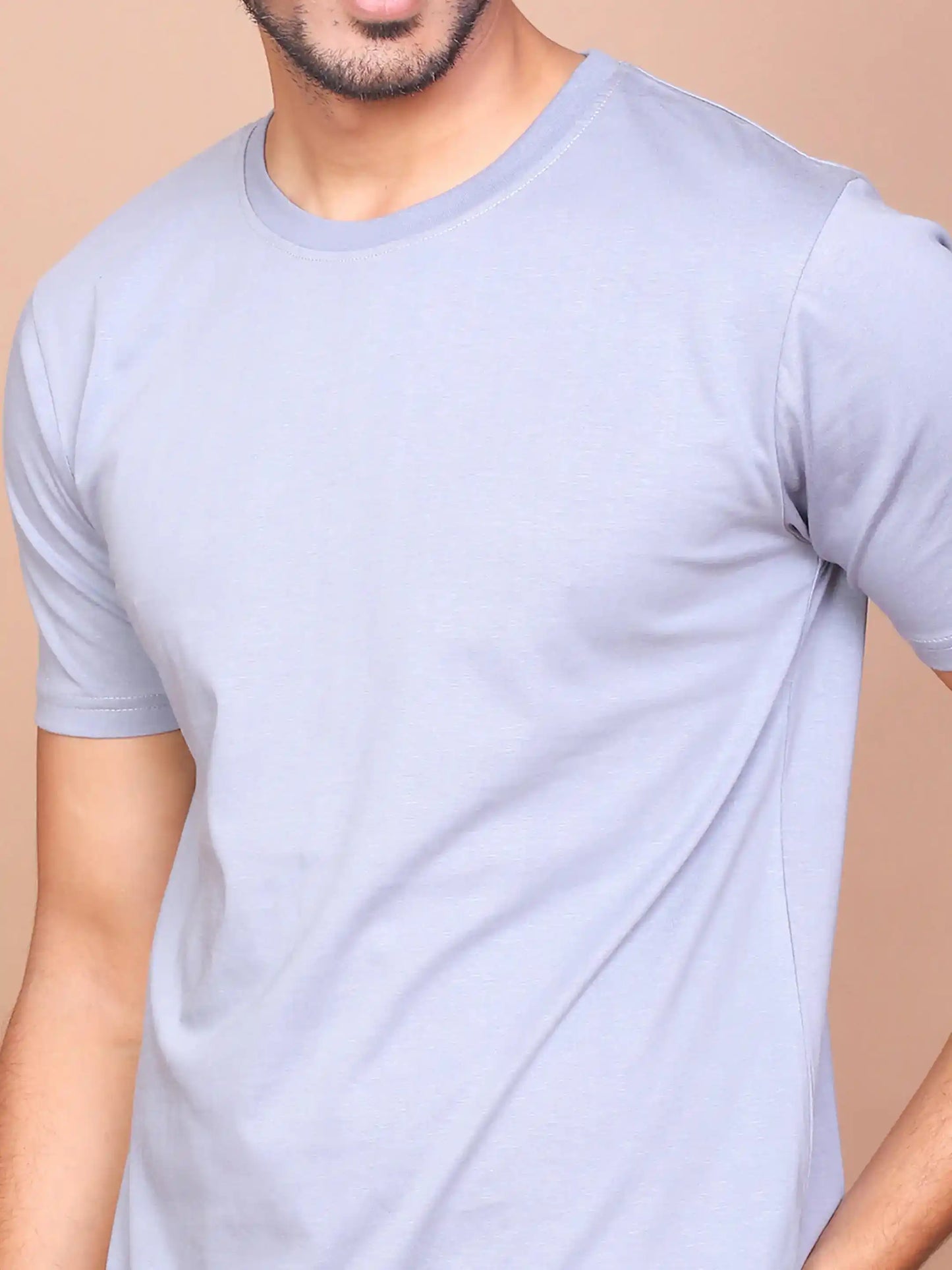 Buy-Ravinik-Grey-Solid-Coloured-Round-Neck-Half-Sleeve-Cotton-Slim-Fit-T-shirt-For-Men