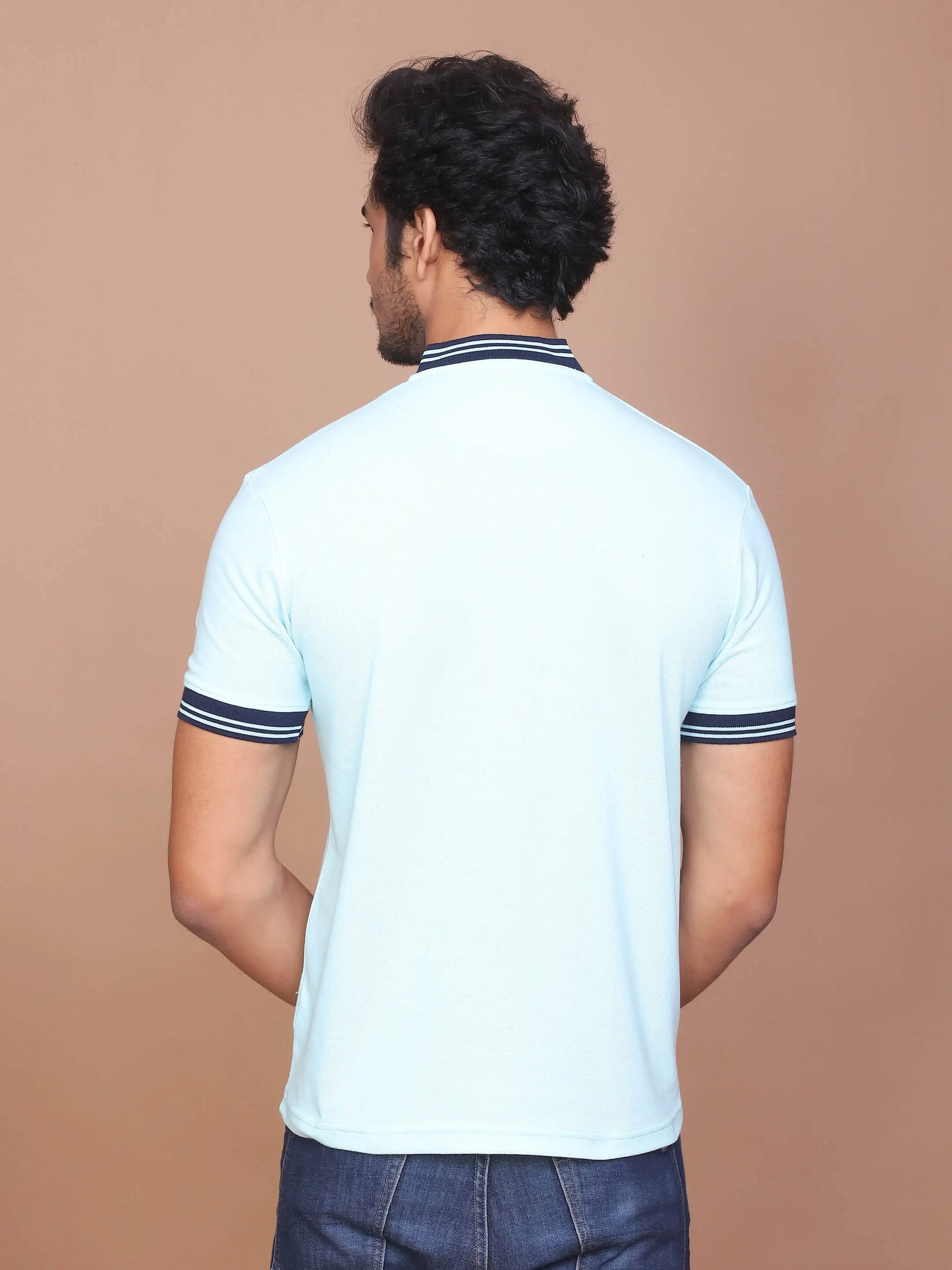 Buy-Ravinik-MEN-SOLID-TURQUOISE-GREEN-HALF-SLEEVE-BAND-COLLAR-POLO-T-SHIRT