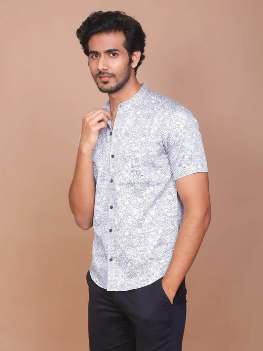 Buy-Ravinik-Men-Mist-Illusion-Band-Collar-Grey-Cotton-Half-Sleeve-Shirt