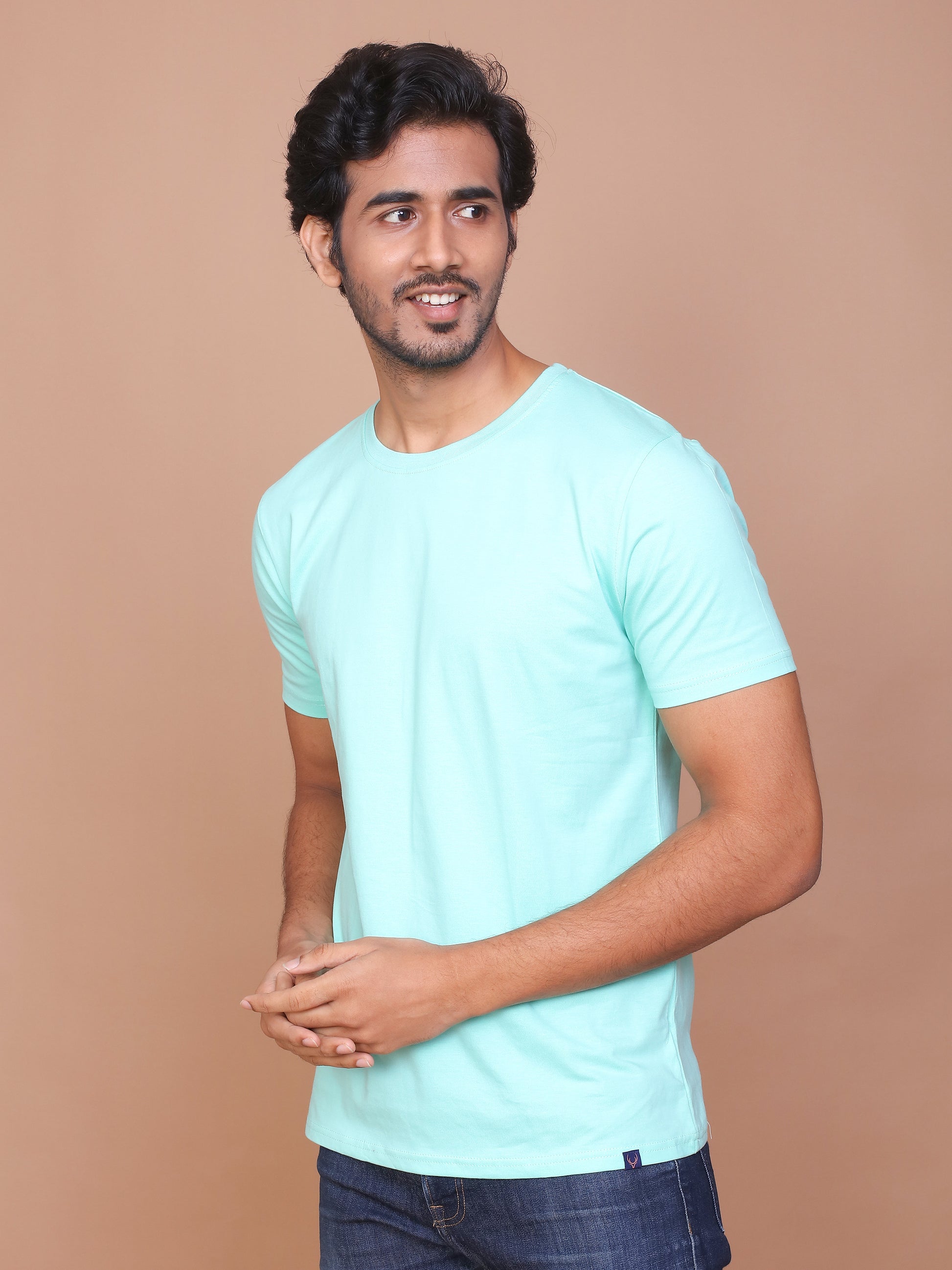 TURQUOISE GREEN SOLID COLOURED ROUND NECK TSHIRT - Ravinik 