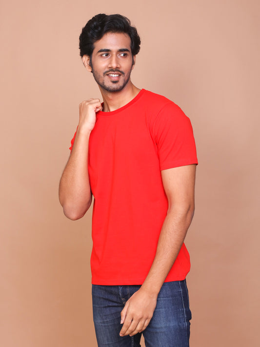 RED SOLID COLOURED ROUND NECK TSHIRT - Ravinik 