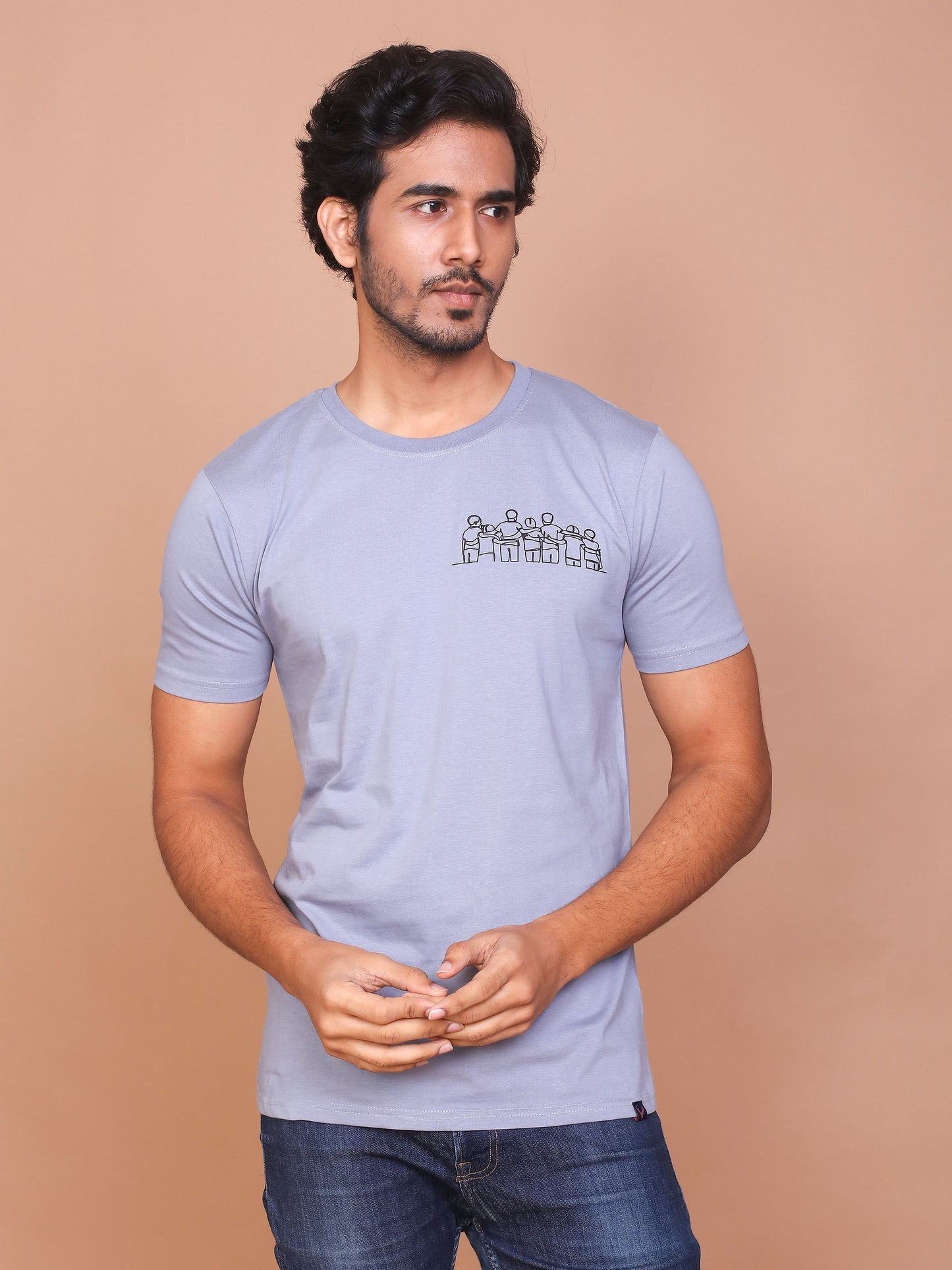 FRIENDS LINE ART GREY ROUND NECK TSHIRT - Ravinik 