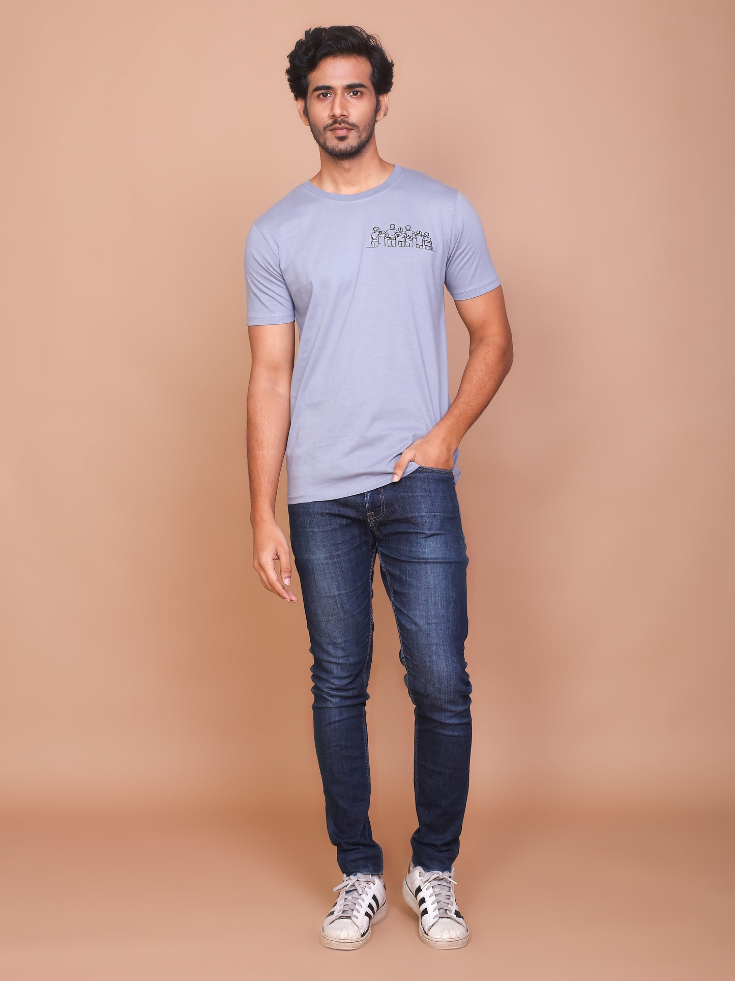 FRIENDS LINE ART GREY ROUND NECK TSHIRT - Ravinik 