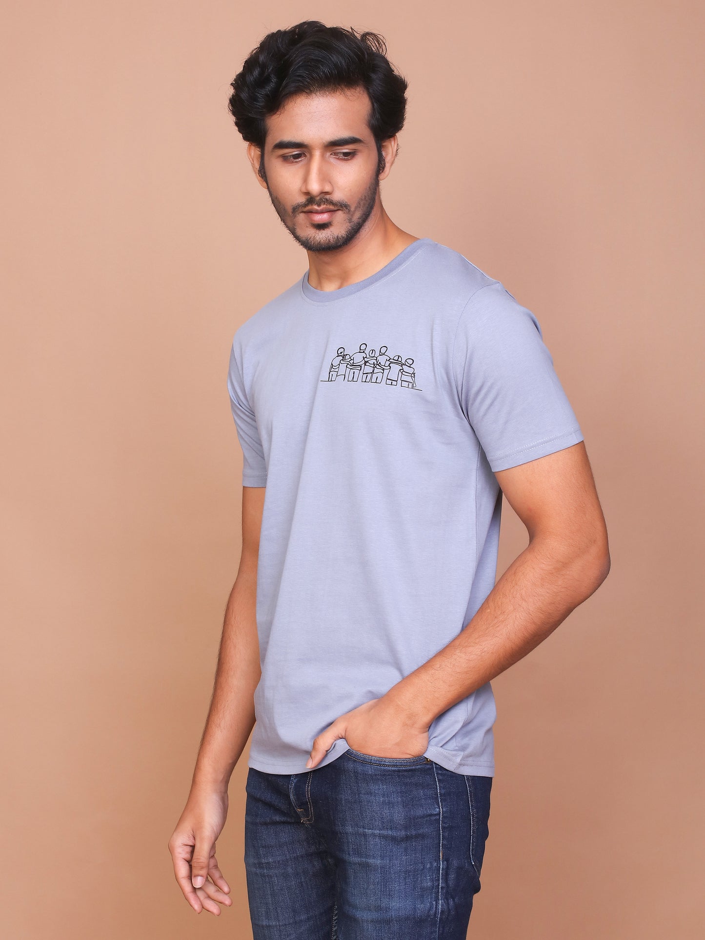 FRIENDS LINE ART GREY ROUND NECK TSHIRT - Ravinik 