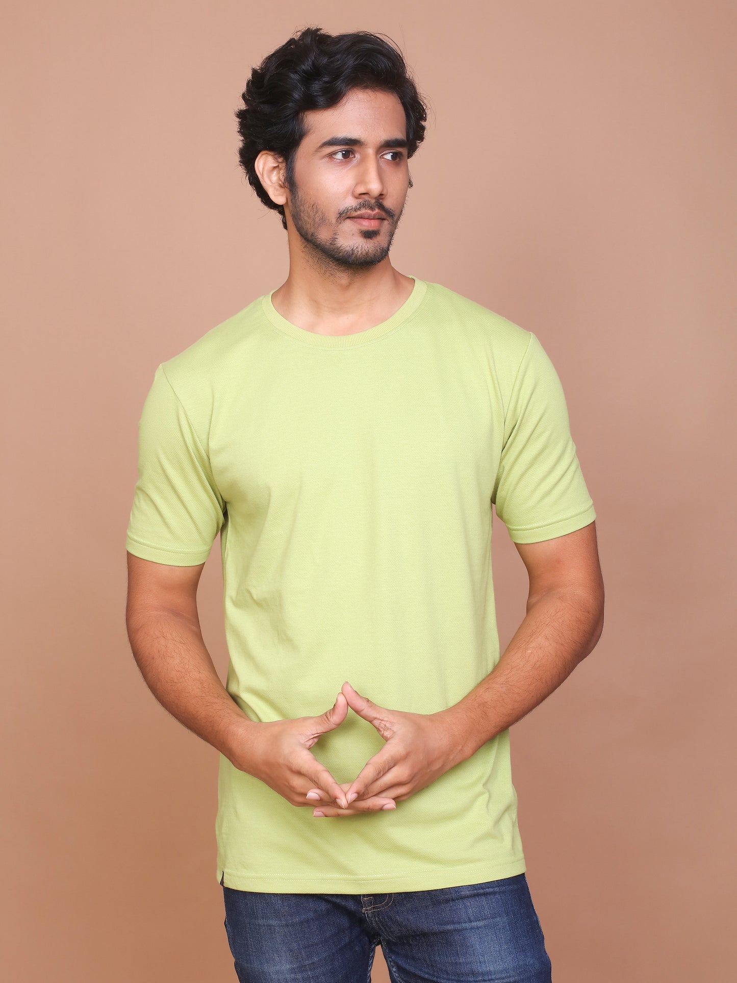 RICE KNIT LIGHT GREEN COLORED ROUND NECK TSHIRT - Ravinik 