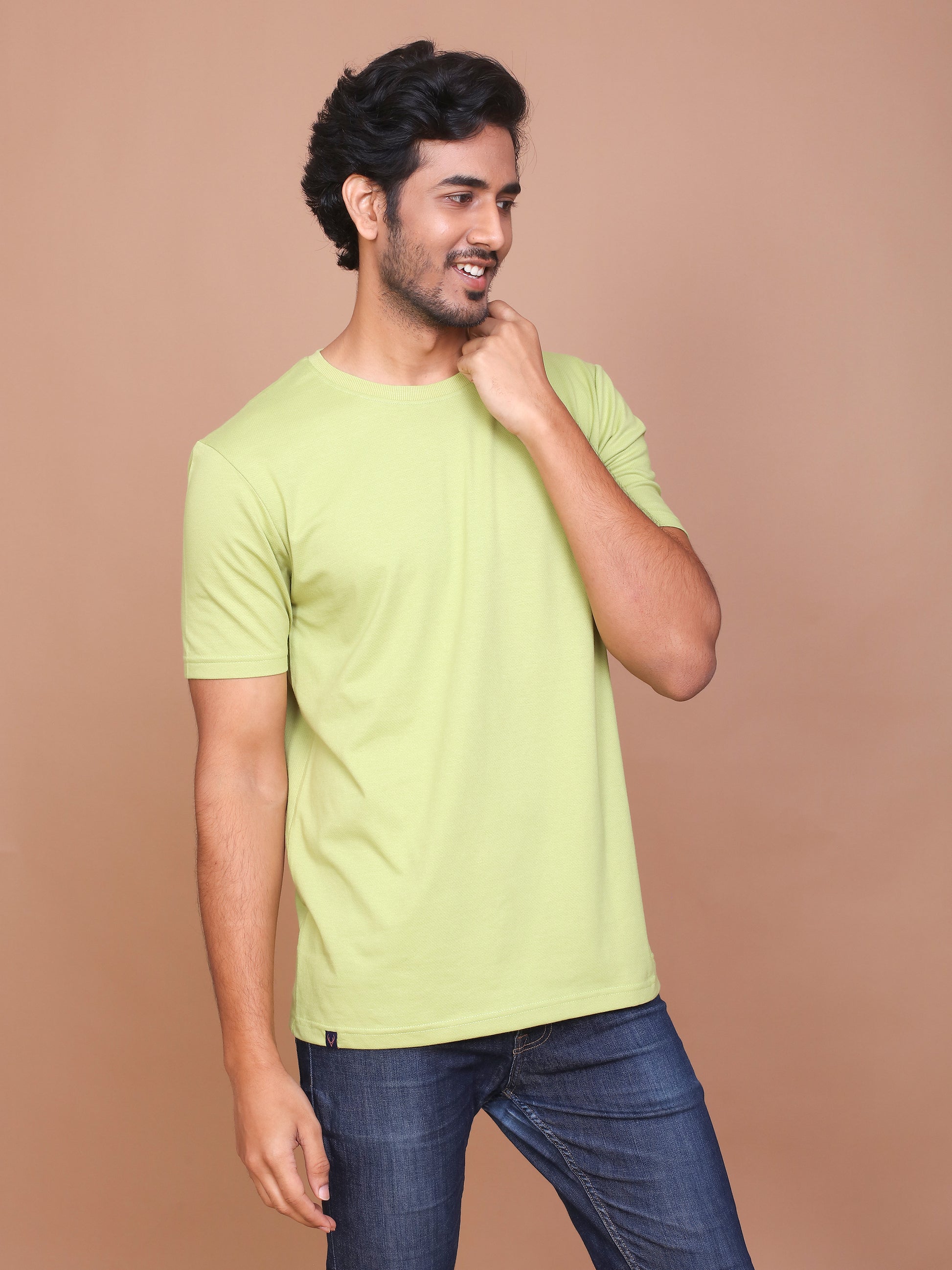 RICE KNIT LIGHT GREEN COLORED ROUND NECK TSHIRT - Ravinik 