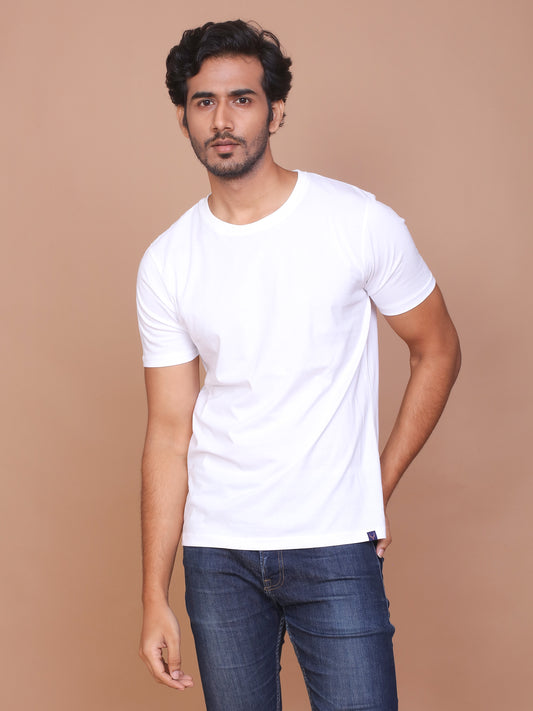 WHITE SOLID COLOURED ROUND NECK TSHIRT - Ravinik 