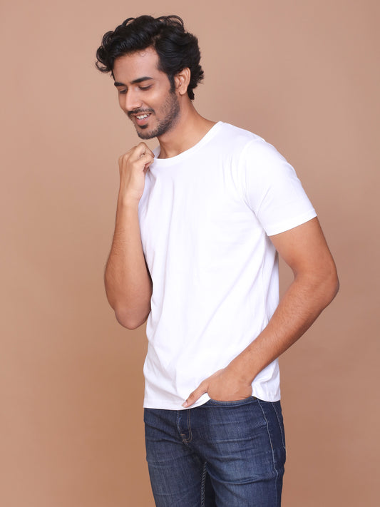 WHITE SOLID COLOURED ROUND NECK TSHIRT - Ravinik 