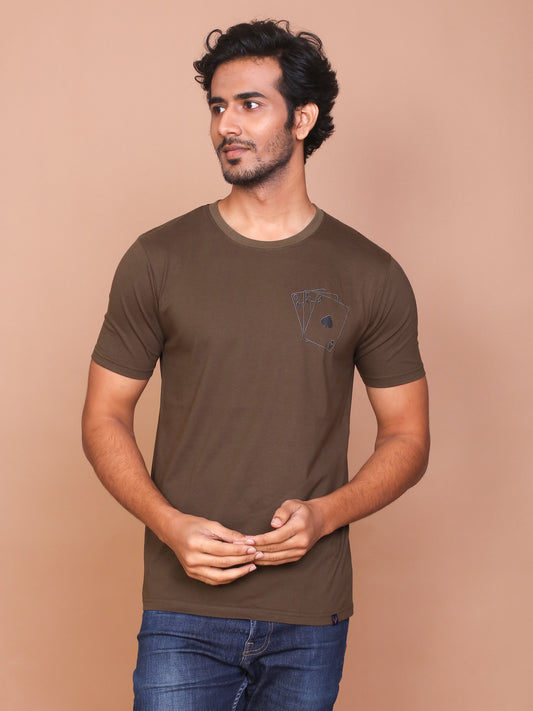 PLAY CARDS LINE ART OLIVE ROUND NECK TSHIRT - Ravinik 