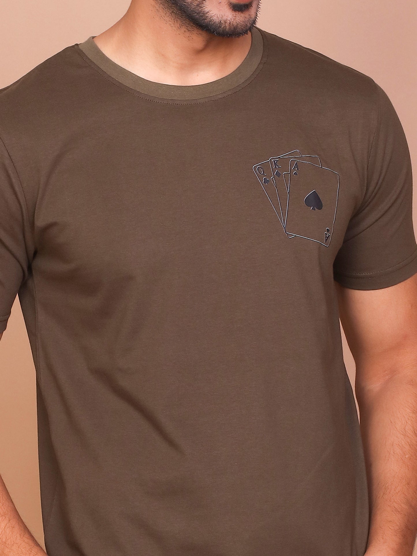 PLAY CARDS LINE ART OLIVE ROUND NECK TSHIRT - Ravinik 