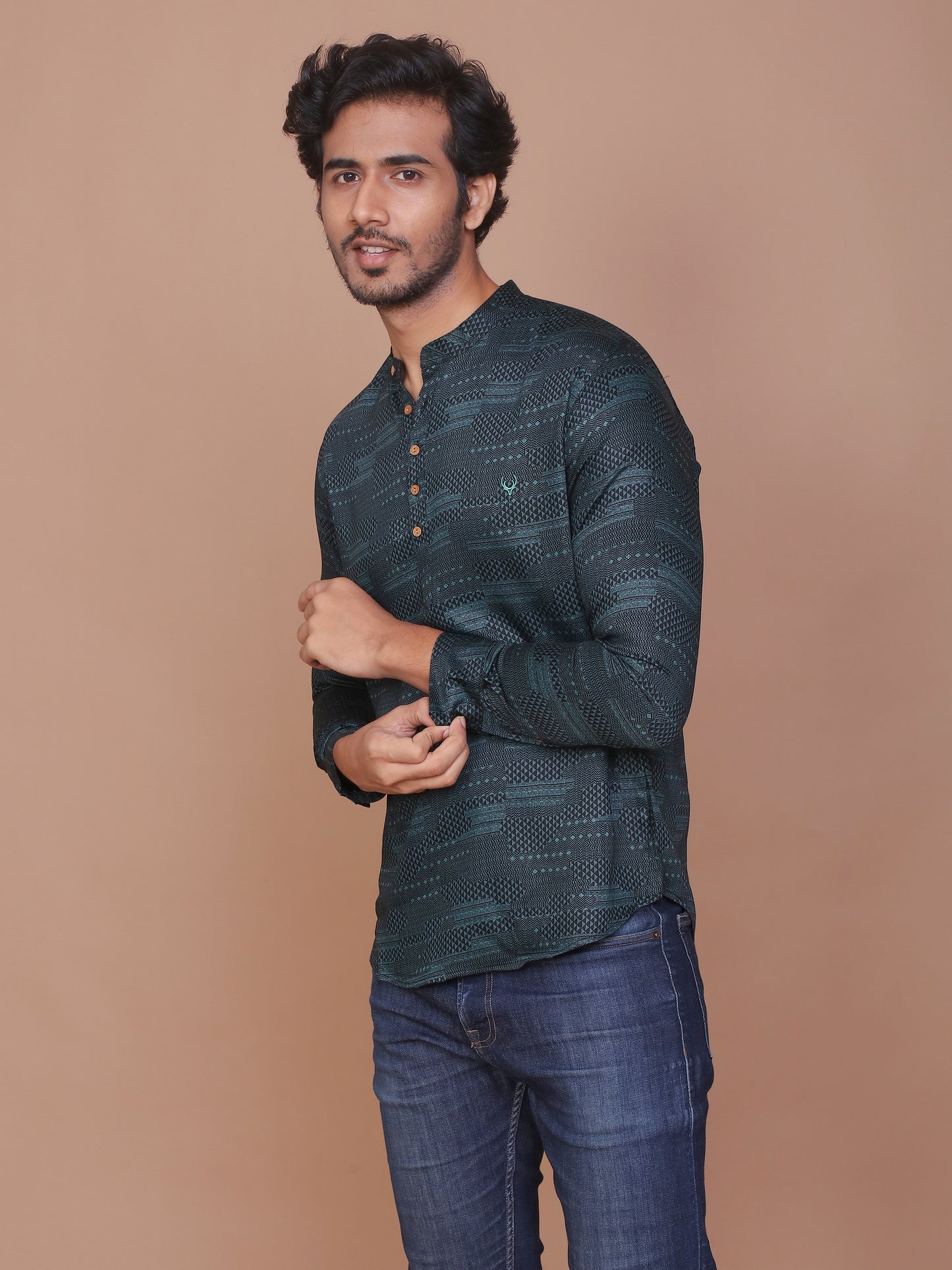 MULTI DESIGN BLACK GREEN KURTA - Ravinik 