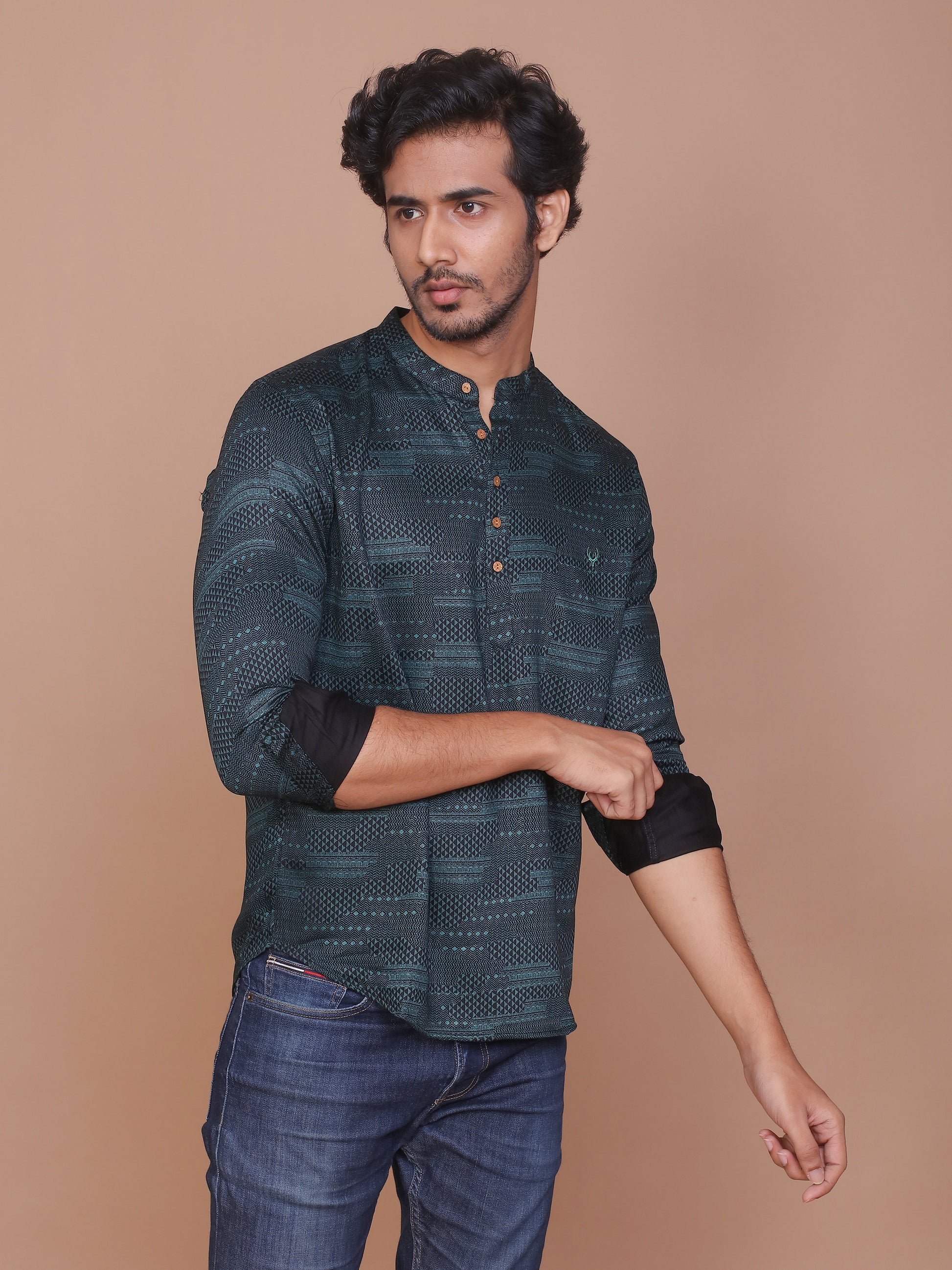 MULTI DESIGN BLACK GREEN KURTA - Ravinik 