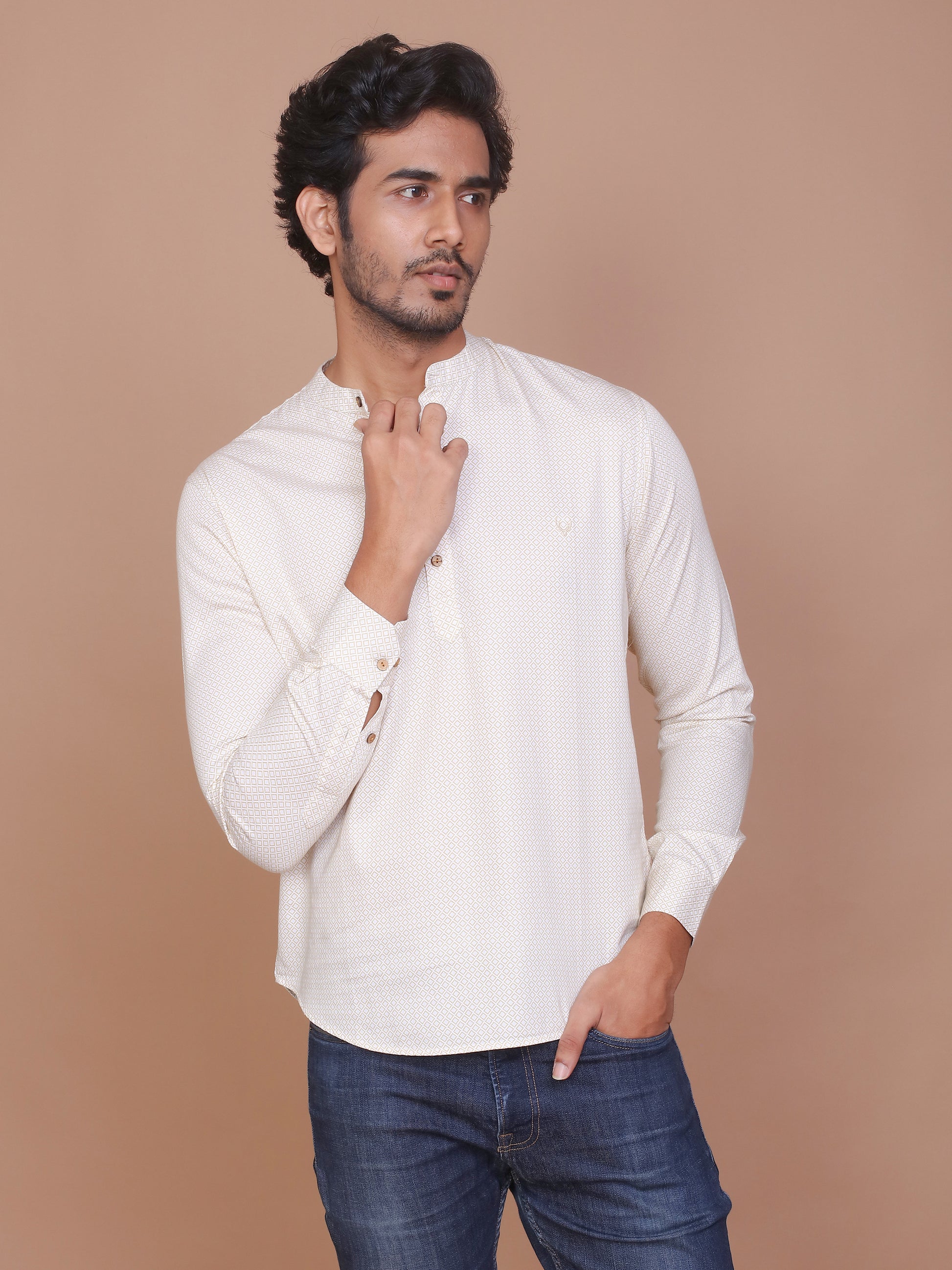 WHITE ETHNIC PRINTED KURTA - Ravinik 